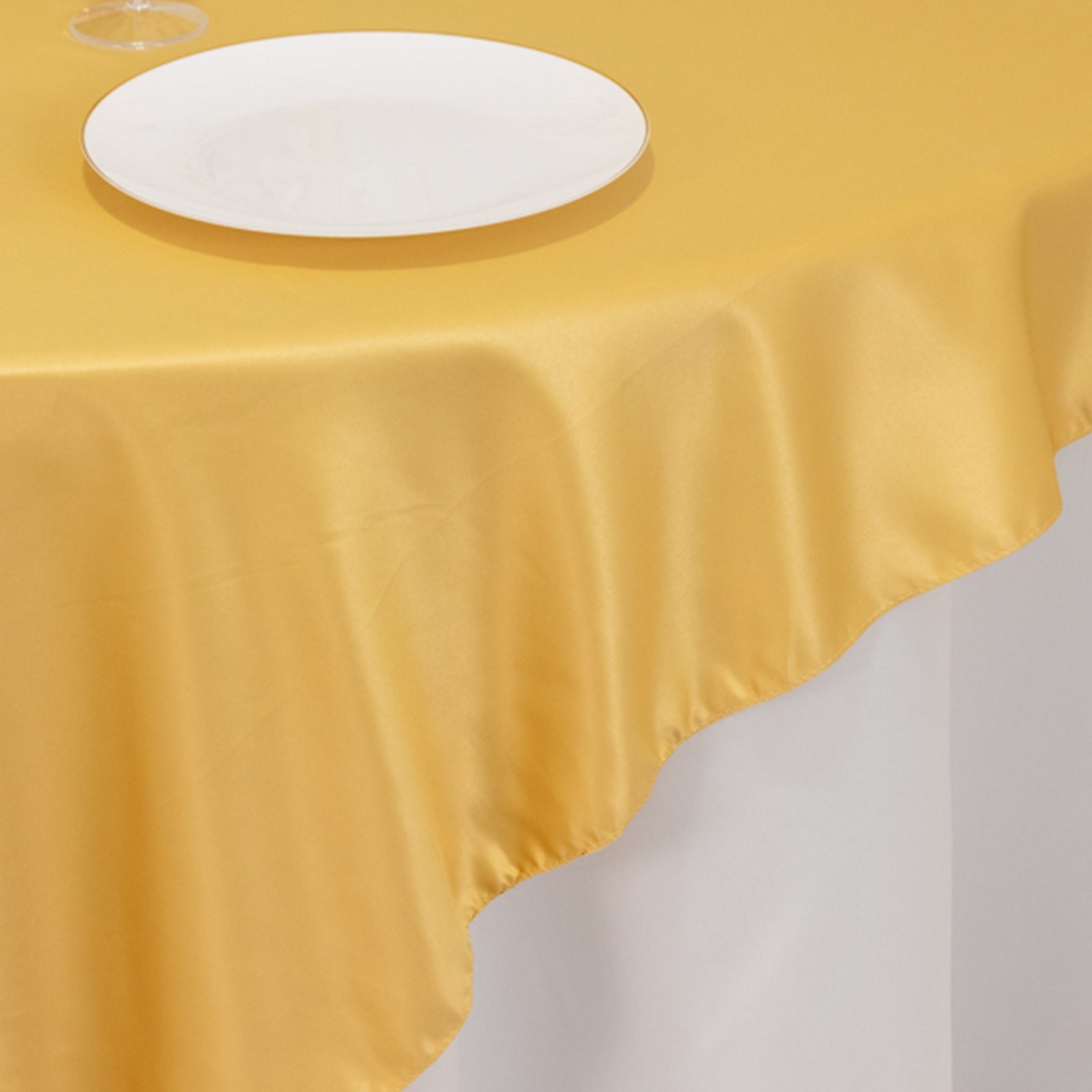 Lamour Satin 72"x72" Table Overlay Square Tablecloth Champagne - Smooth Finish Table Topper