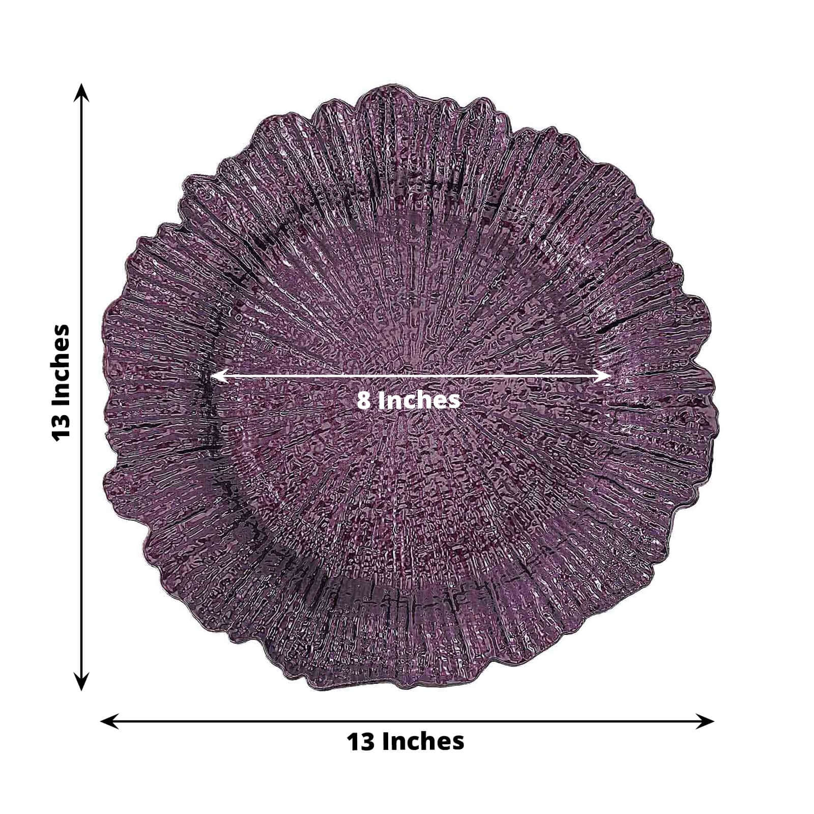 6-Pack Acrylic Plastic Round Charger Plates 13" in Purple with Reef Design, Dinner Charger Tableware