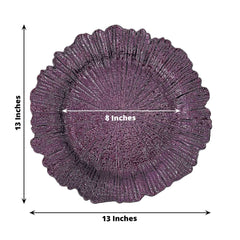 6-Pack Acrylic Plastic Round Charger Plates 13" in Purple with Reef Design, Dinner Charger Tableware
