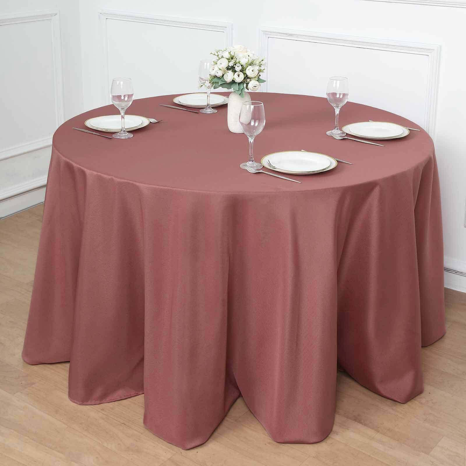 120" Cinnamon Rose Seamless Polyester Round Tablecloth for 5 Foot Table With Floor-Length Drop