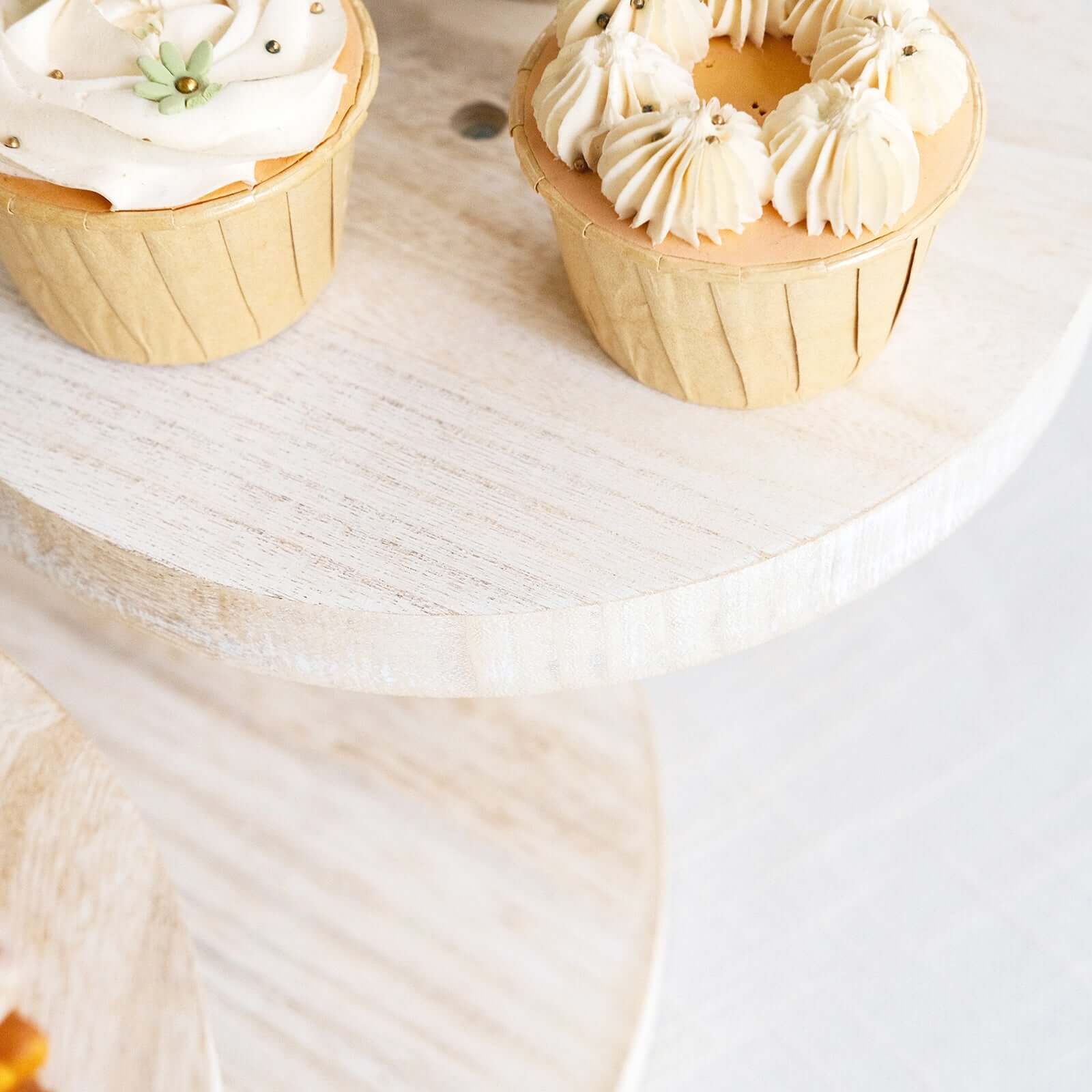 4-Tier Wooden Cake Stand Whitewash with Round Tiered Trays - Rustic Cupcake Tower Dessert Display 14" Tall