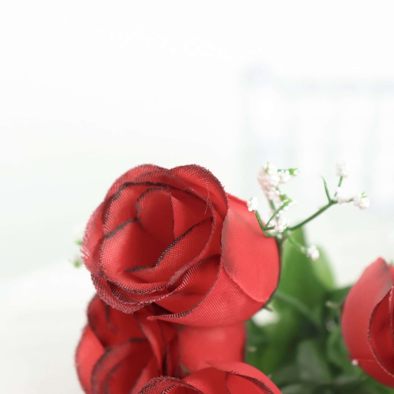 12 Bushes Red, Black Artificial Premium Silk Flower Rose Bud Bouquets