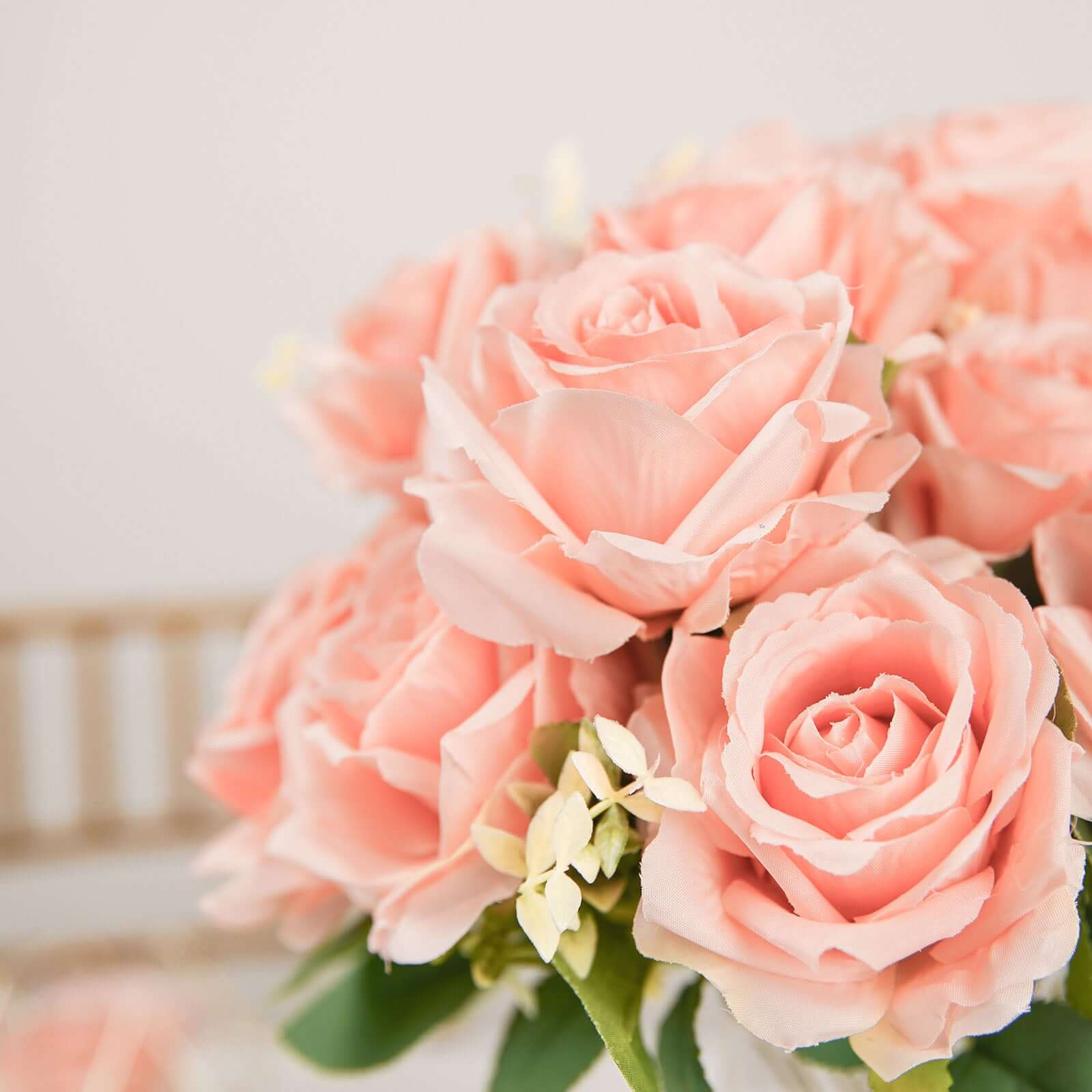 2 Bushes 18" Real Touch Blush Artificial Rose Flower Bouquet, Silk Long Stem Flower Arrangements