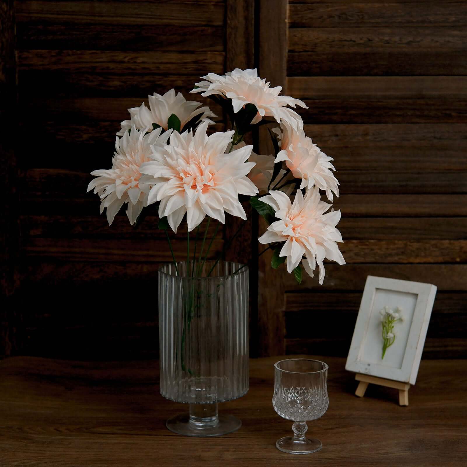 2 Bouquets 20" Blush Artificial Silk Dahlia Flower Bushes