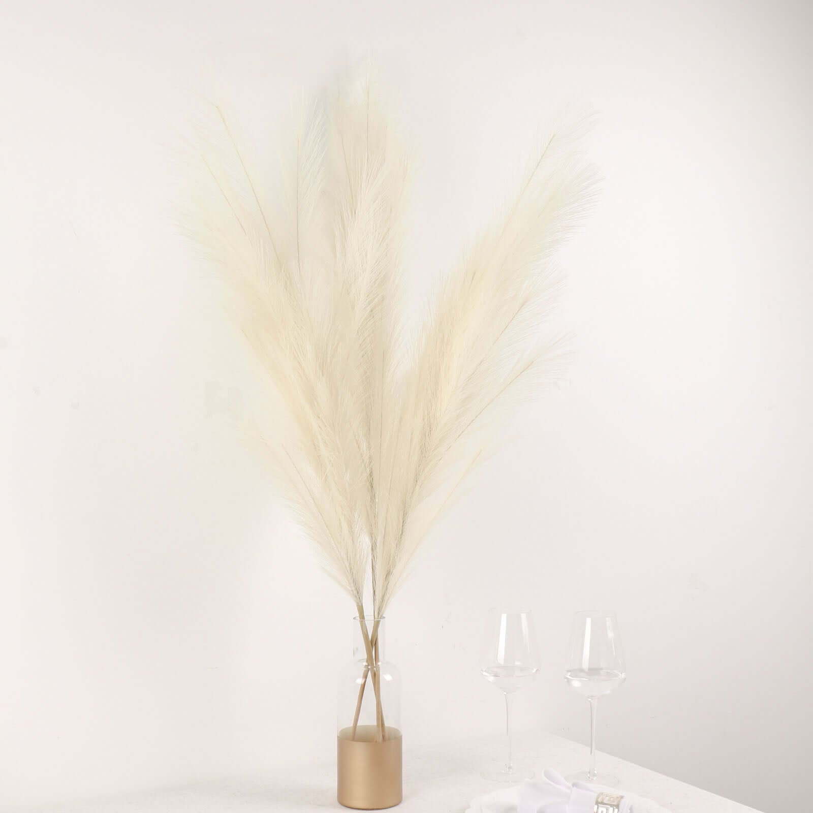 3 Stems Artificial Pampas Grass Decor Cream - Soft Realistic Faux Ornamental Grass Branches for Rustic Boho Chic Backdrops Floral Styling & Vase Displays 44"