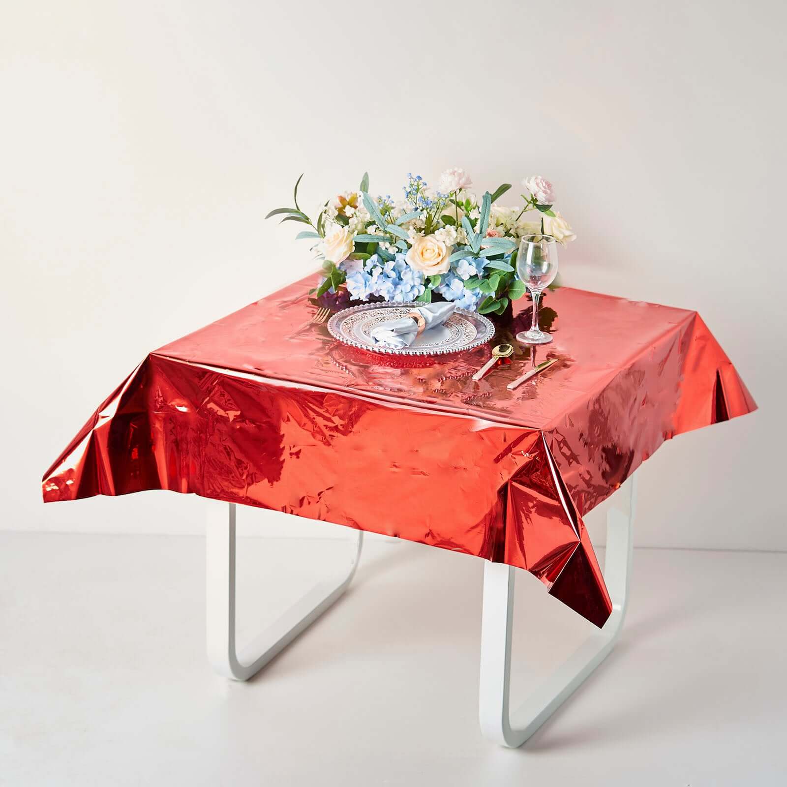 Metallic Foil Tablecloth Square Red - Stylish Disposable Party Cover 50"x50"