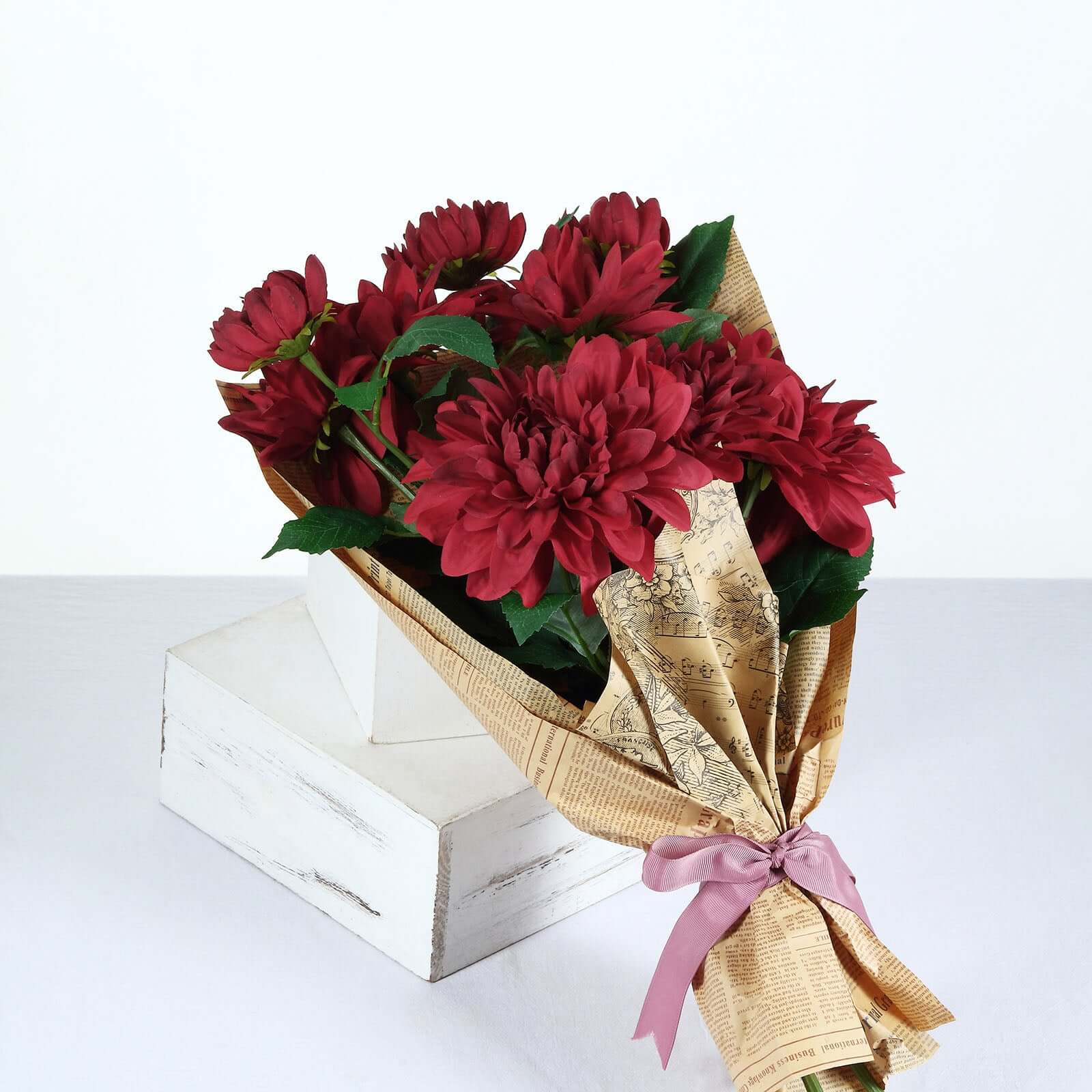 30" Tall Burgundy Artificial Dahlia Silk Flower Stems, Faux Floral Spray