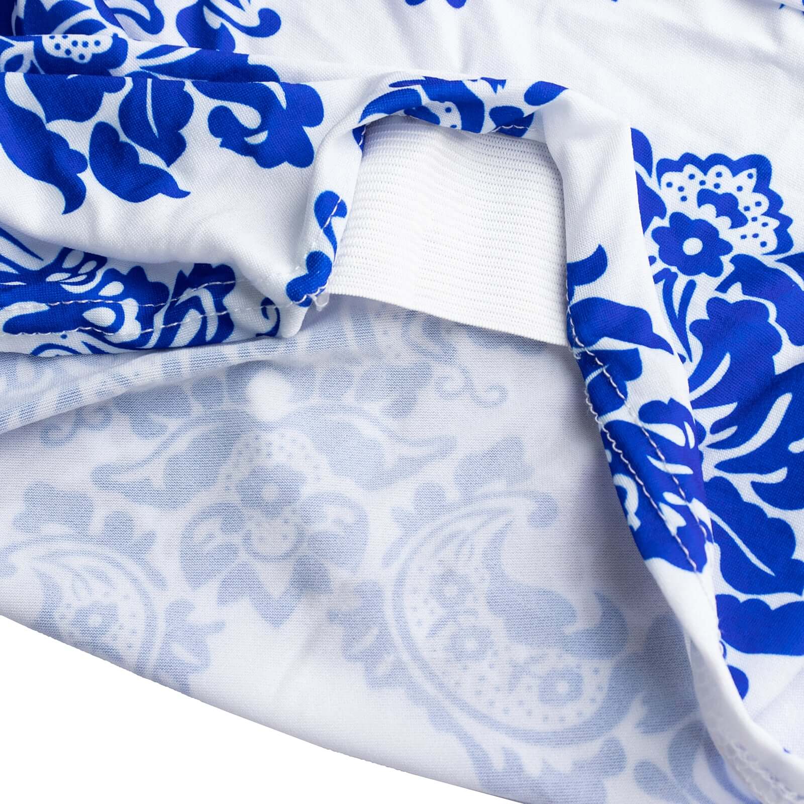 Spandex Banquet Chair Cover Fitted Cover in Royal Blue - Stretch 160gsm Fabric with Foot Pockets & Damask Pattern