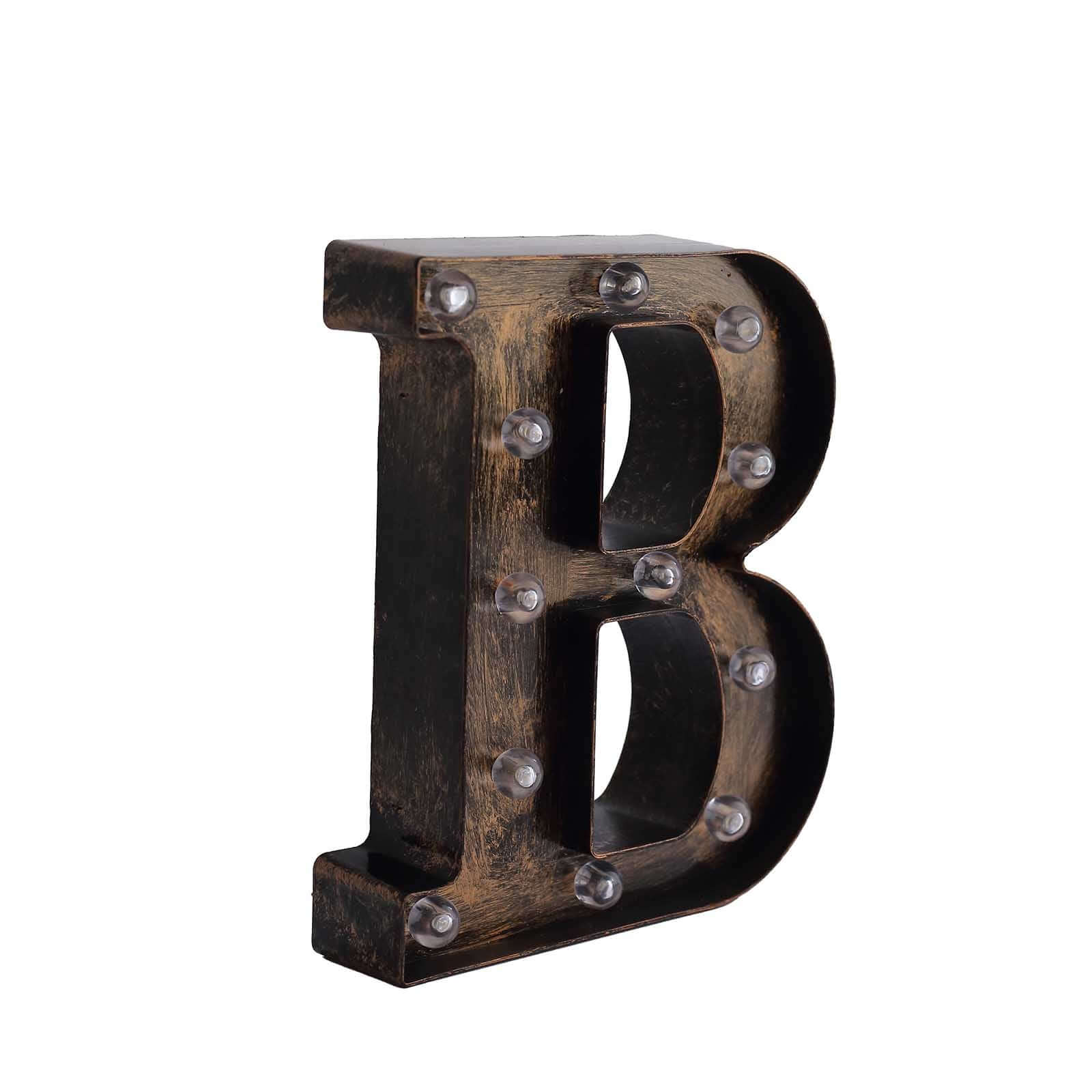 LED Marquee Letter "B" Industrial Style Antique Black - Light-Up Alphabet Sign for Weddings & Displays 9"