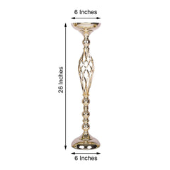 3-Pack Metal Pillar Candle Holders Reversible Flower Ball Pedestal Design Gold - Decorative Event Centerpieces 26"