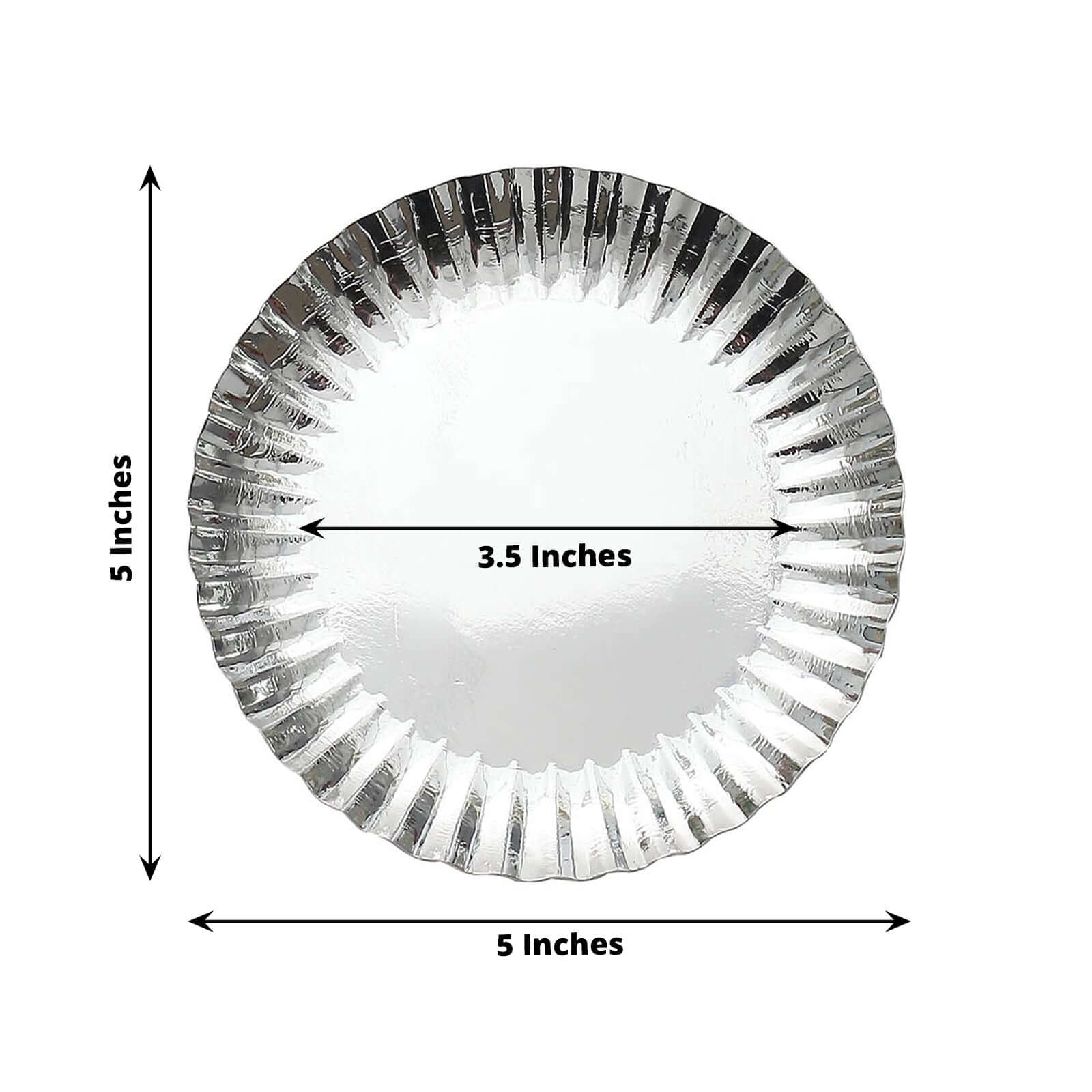 50-Pack Paper 5" Round Dessert Plates in Metallic Silver with Scalloped Rim - Disposable 250GSM Appetizer Party Plates