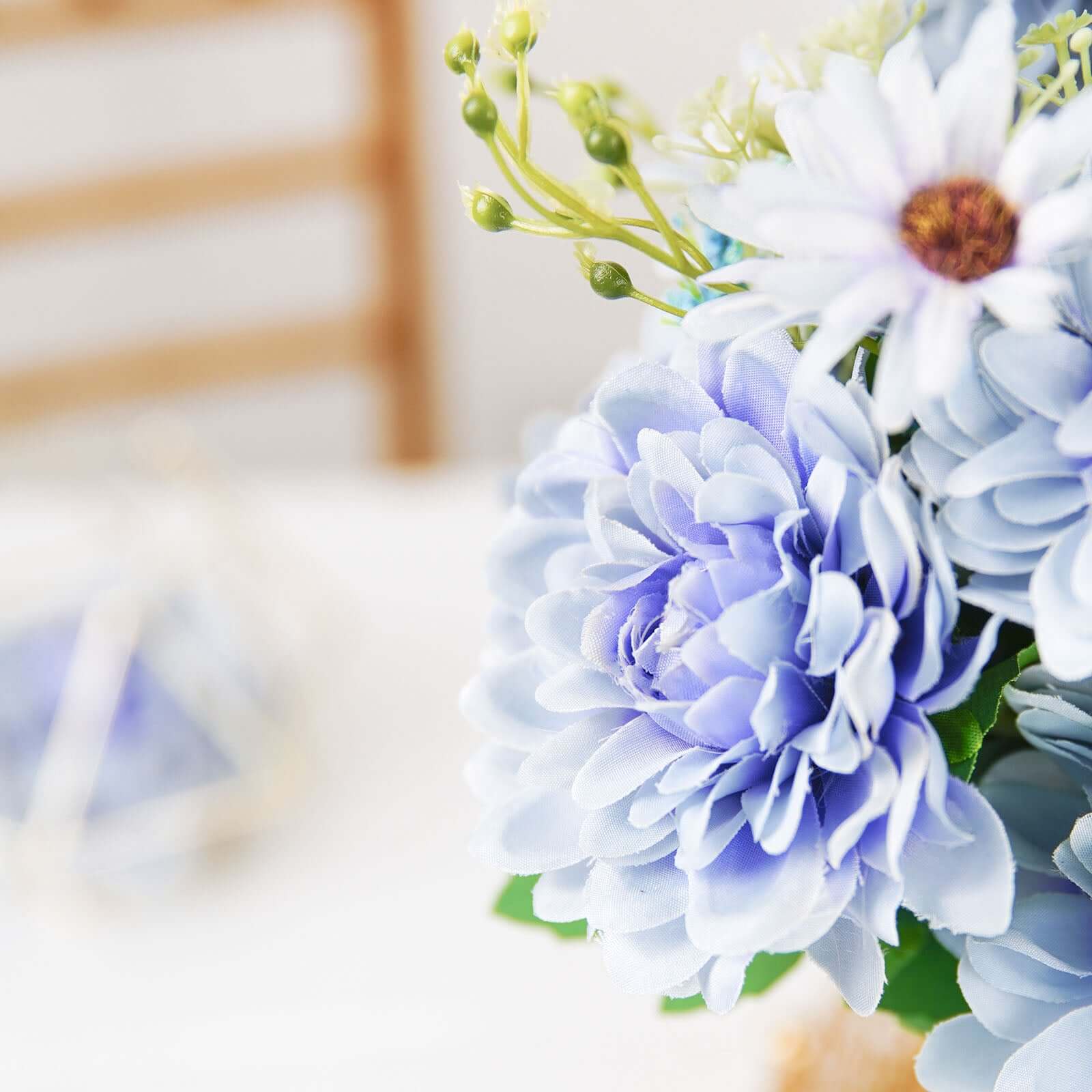 2 Bushes Dusty Blue Artificial Silk Dahlia Flower Bouquet Spray