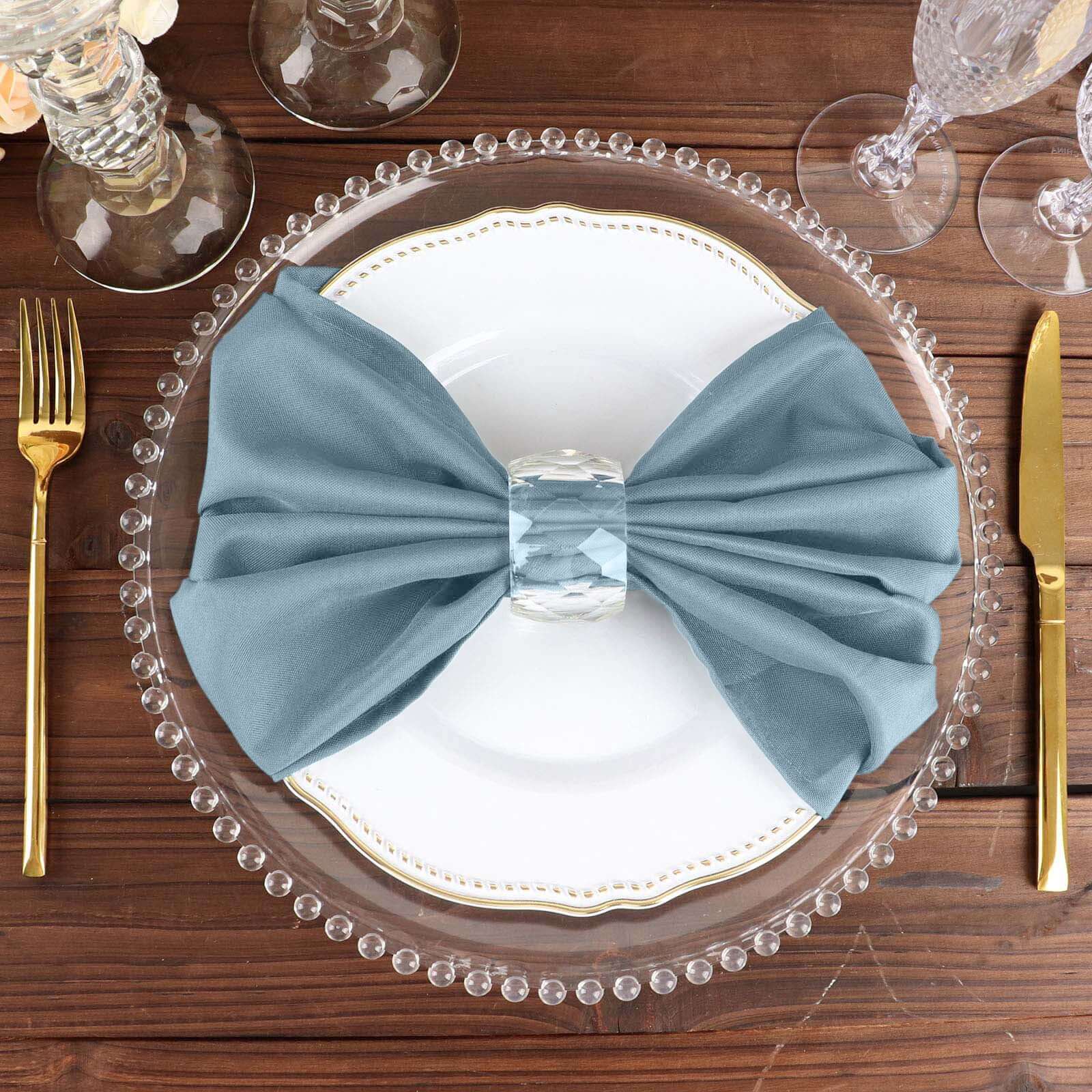 5 Pack Polyester 20"x20" Napkins Dusty Blue - Wrinkle Resistant & Easy Care Cloth Napkins