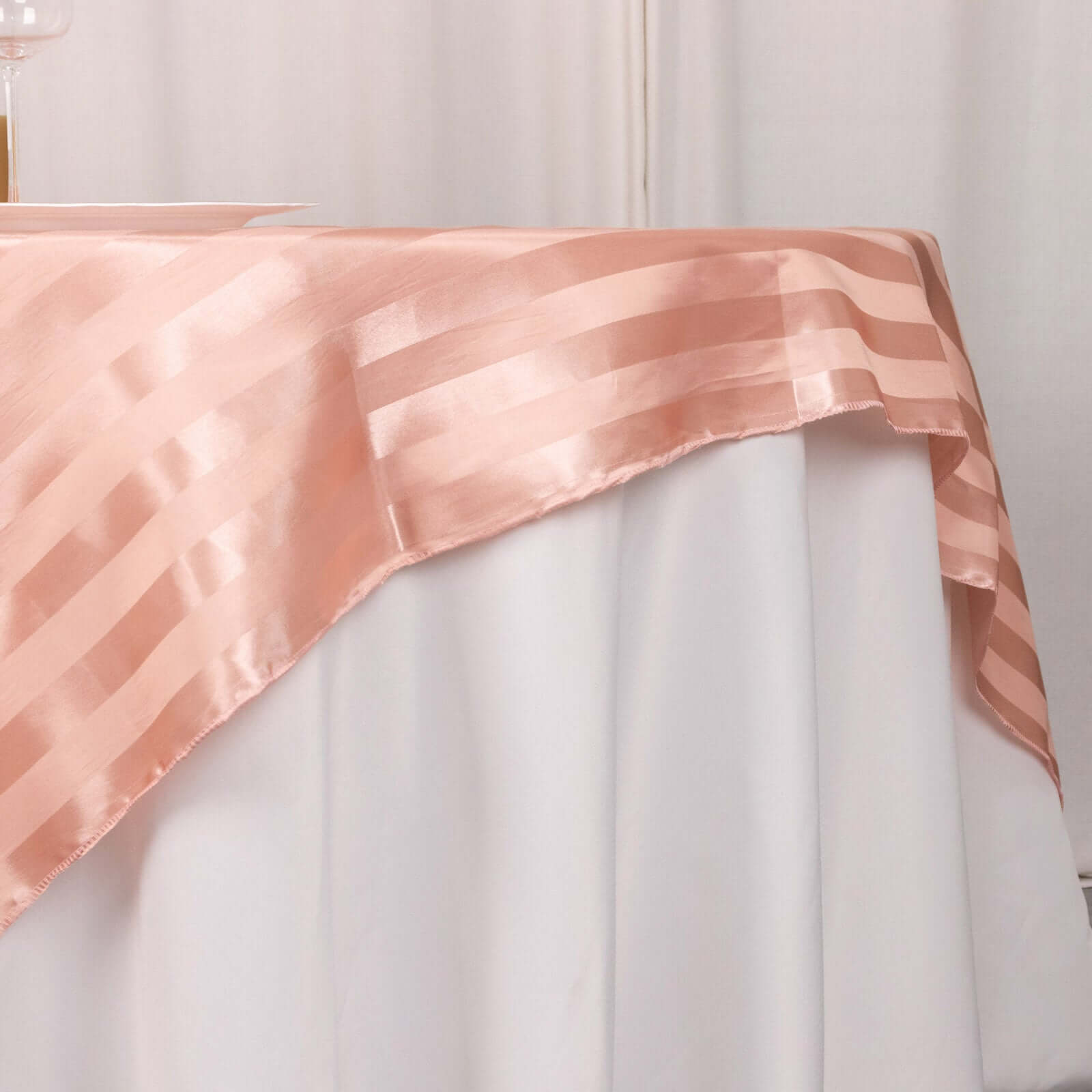 Satin 72"x72" Table Overlay Square Tablecloth Dusty Rose - Stripe Table Topper