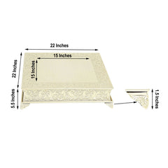 22" Square Gold Embossed Cake Pedestal, Metal Cake Stand Cake Riser