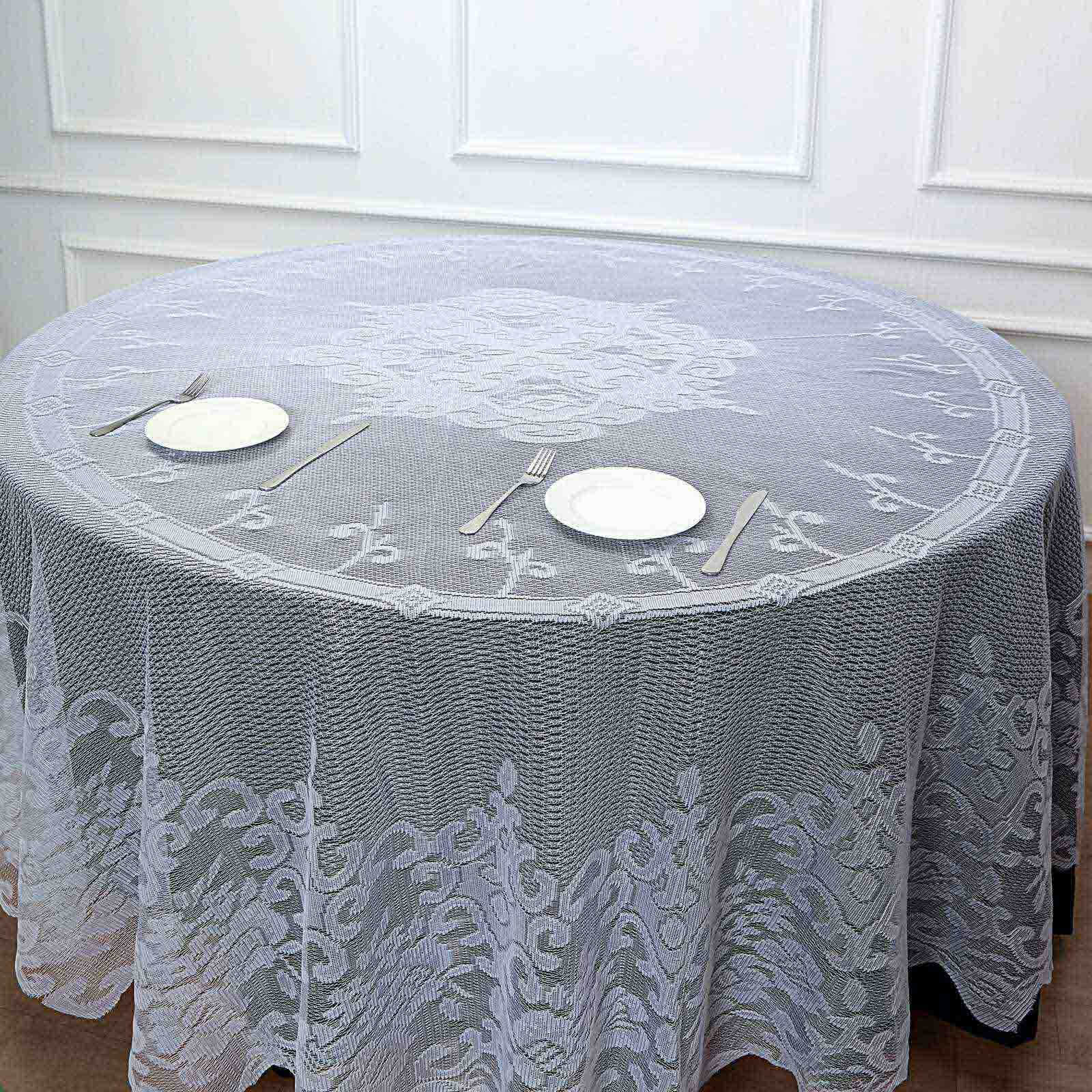 Lace 120" Round Tablecloth White - Seamless Premium Design for Upscale Celebrations