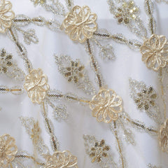 Lace 72"x72" Table Overlay Square Tablecloth Champagne - Satin Sequin Floral Embroidered Design for Special Events