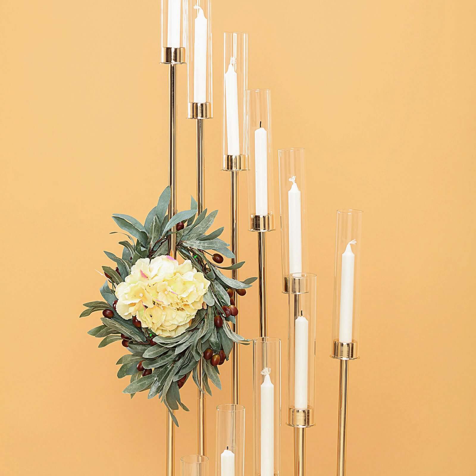 12-Arm Cluster Taper Candle Holder Gold with Clear Glass Shades - Grand Candle Arrangement for Events 57"