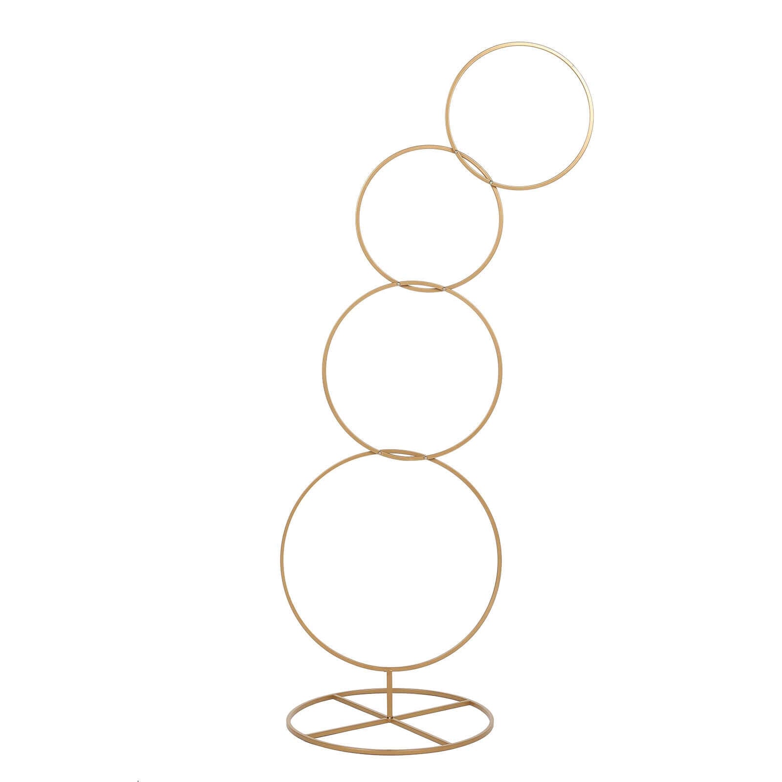 5ft 4-Tiered Gold Hoop Pillar Flower Stand, Metal Wedding Arch Table Centerpiece - Hoop Wreath