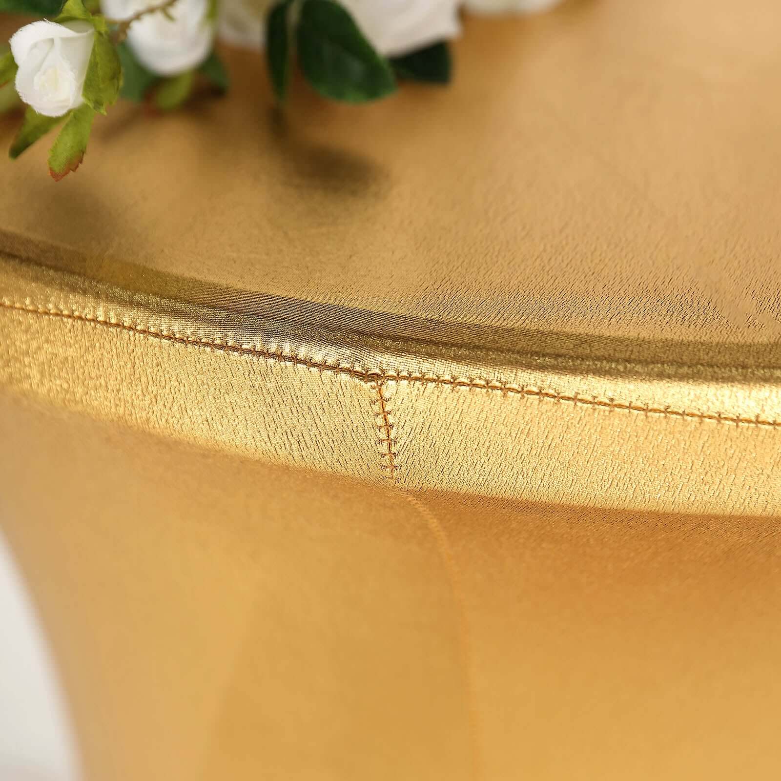 Metallic Spandex 32" Fitted Round Cocktail Table Cover Gold Highboy Tablecloth - Stretch Fit & Water-Resistant for Stylish Decor