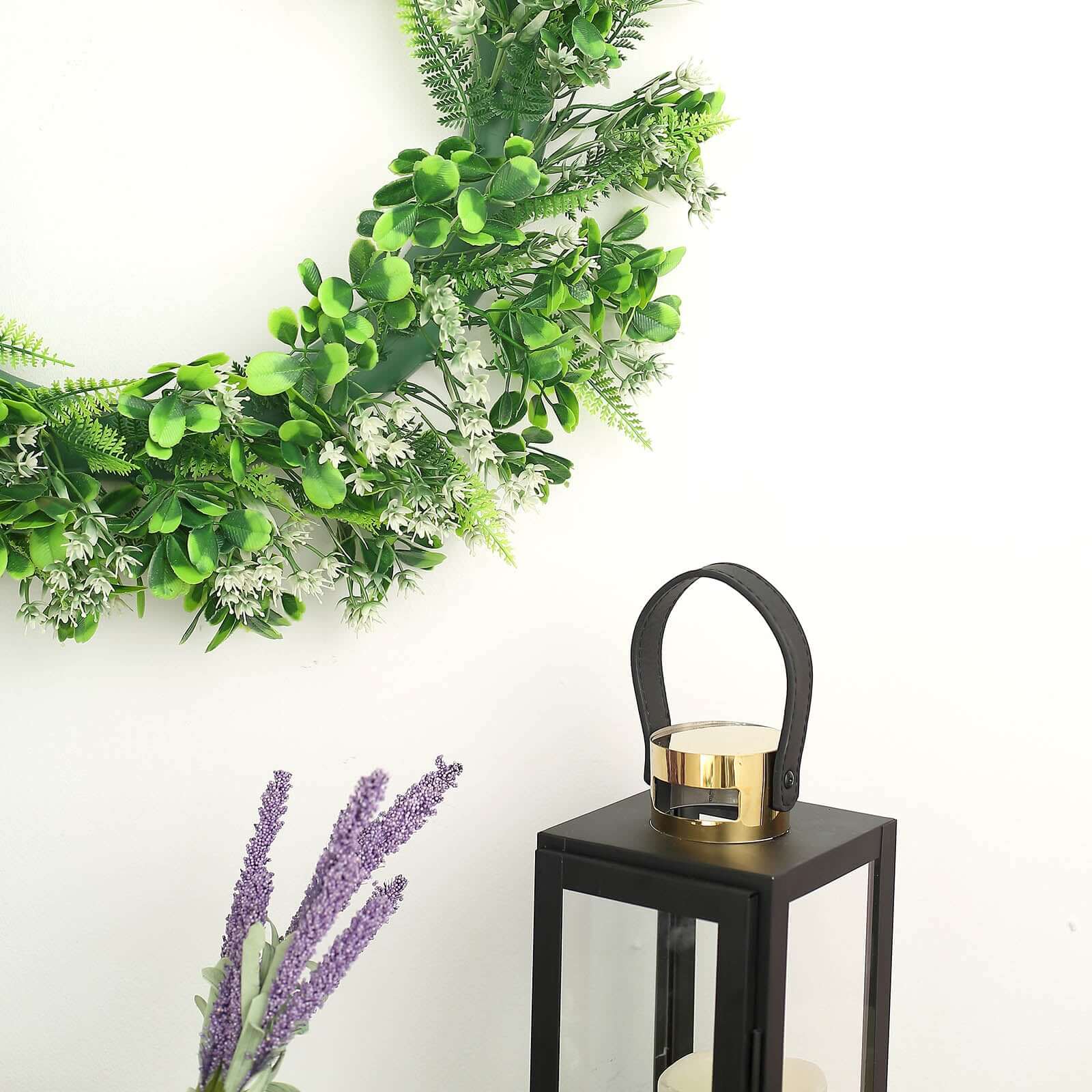 2 Pack 22" White Green Artificial Lifelike Boxwood Fern Mix Spring Wreaths