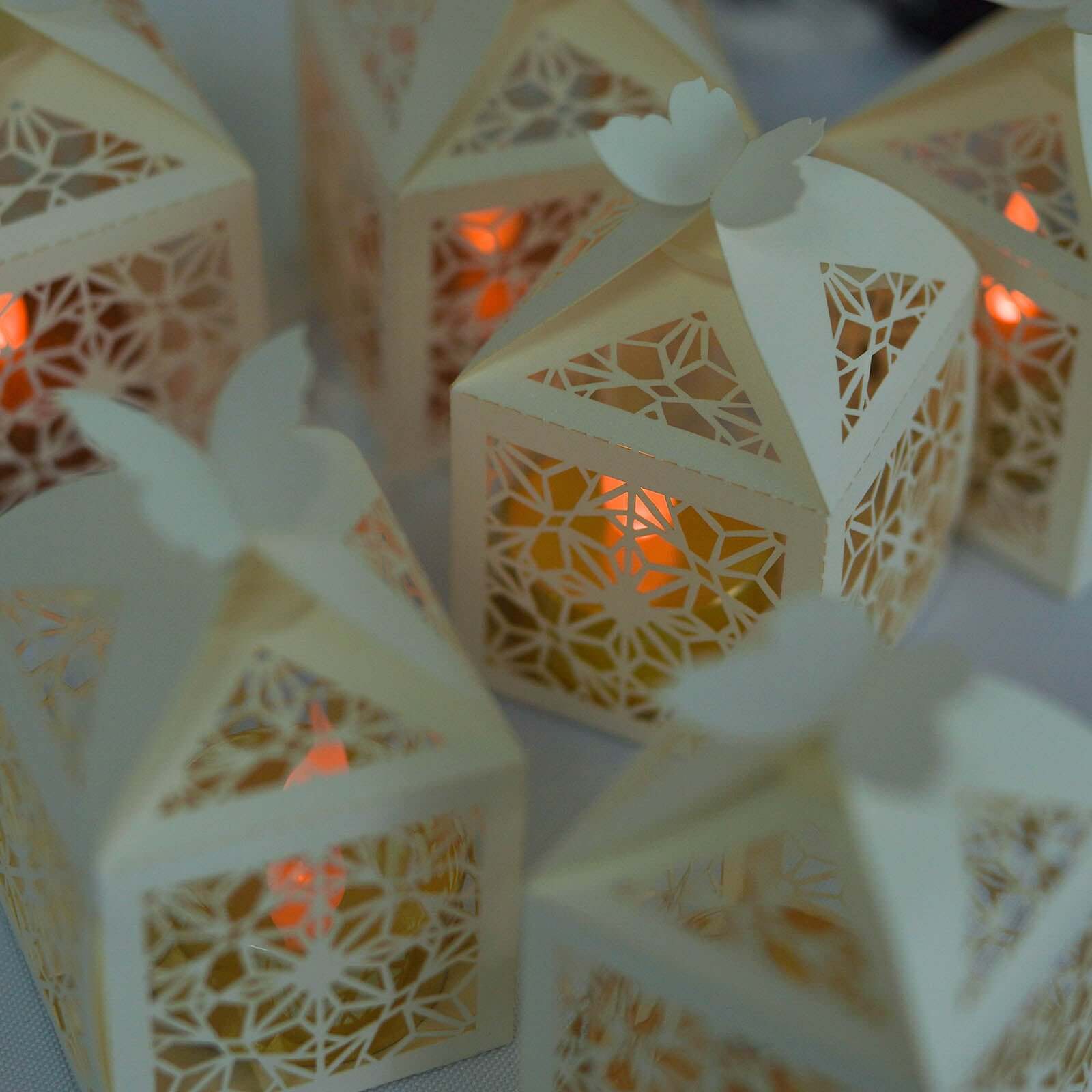 25 Pack Ivory Butterfly Top Laser Cut Lace Favor Candy Gift Boxes