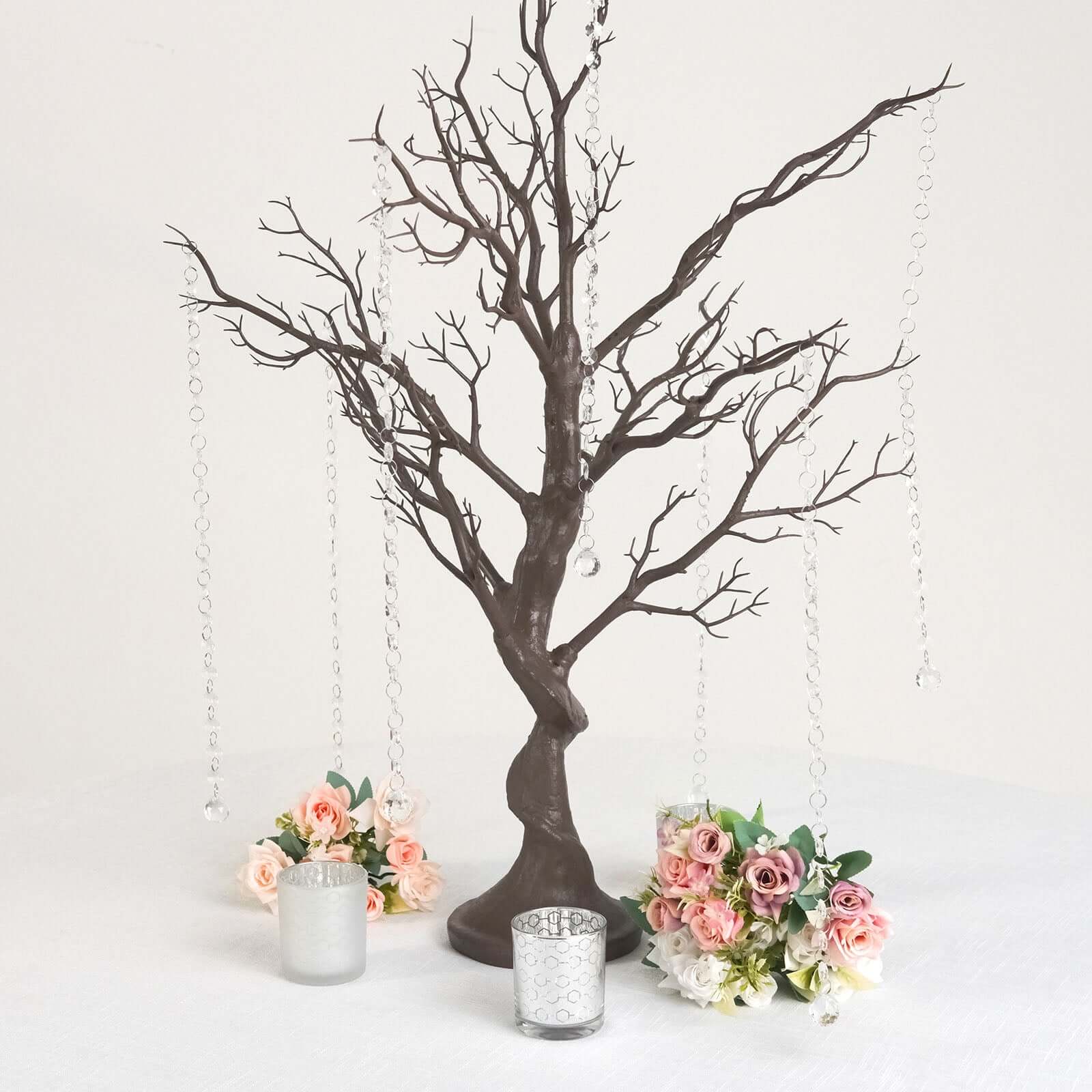 Manzanita Tree Centerpiece Natural with 8 Acrylic Bead Chains - Easy Assembly Decorative Artificial Tree for Modern Weddings Parties & Event Displays 34"