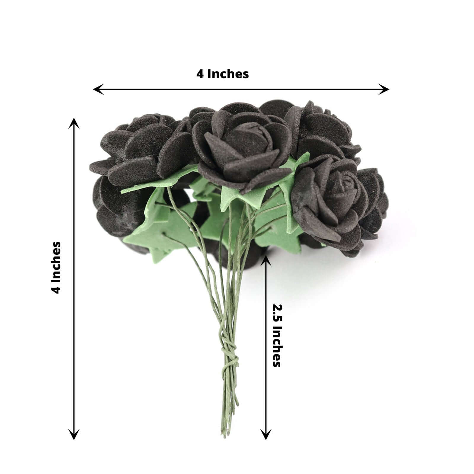 48 Roses 1" Black Real Touch Artificial DIY Foam Rose Flowers With Stem, Craft Rose Buds