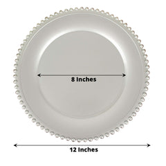 6-Pack Acrylic Round Charger Plates 13" in Silver with Beaded Rim, Decorative Dinner Party Charger Tableware