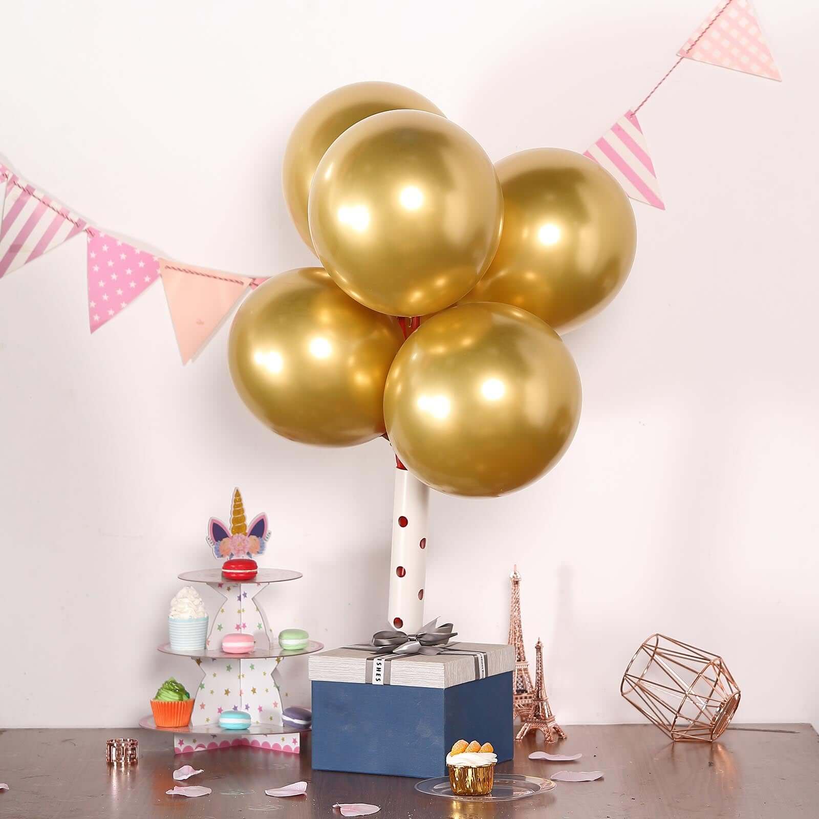 25 Pack 12" Metallic Chrome Gold Latex Helium or Air Party Balloons