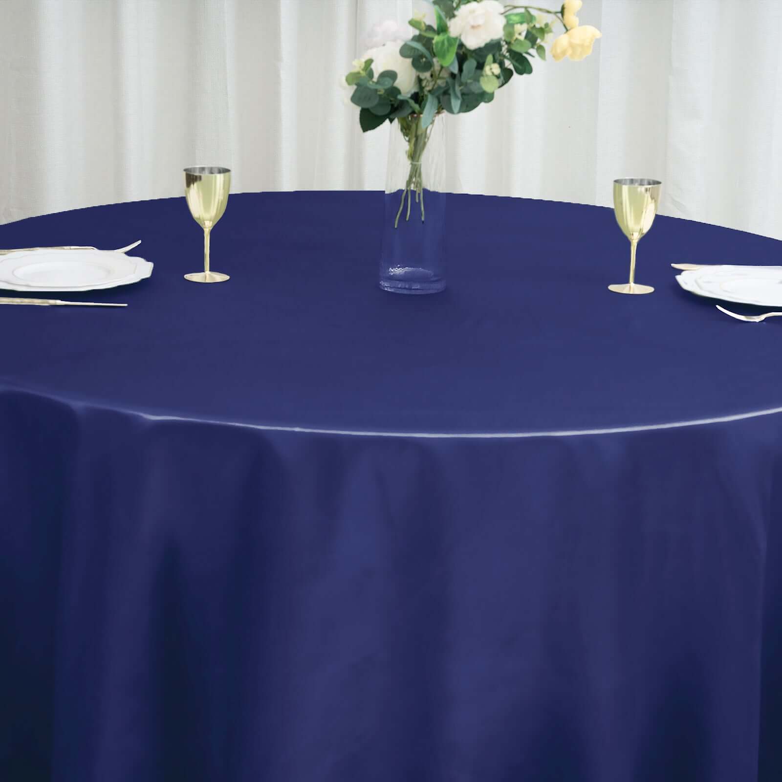 Satin 120" Round Tablecloth Navy Blue - Stylish Seamless Table Cover