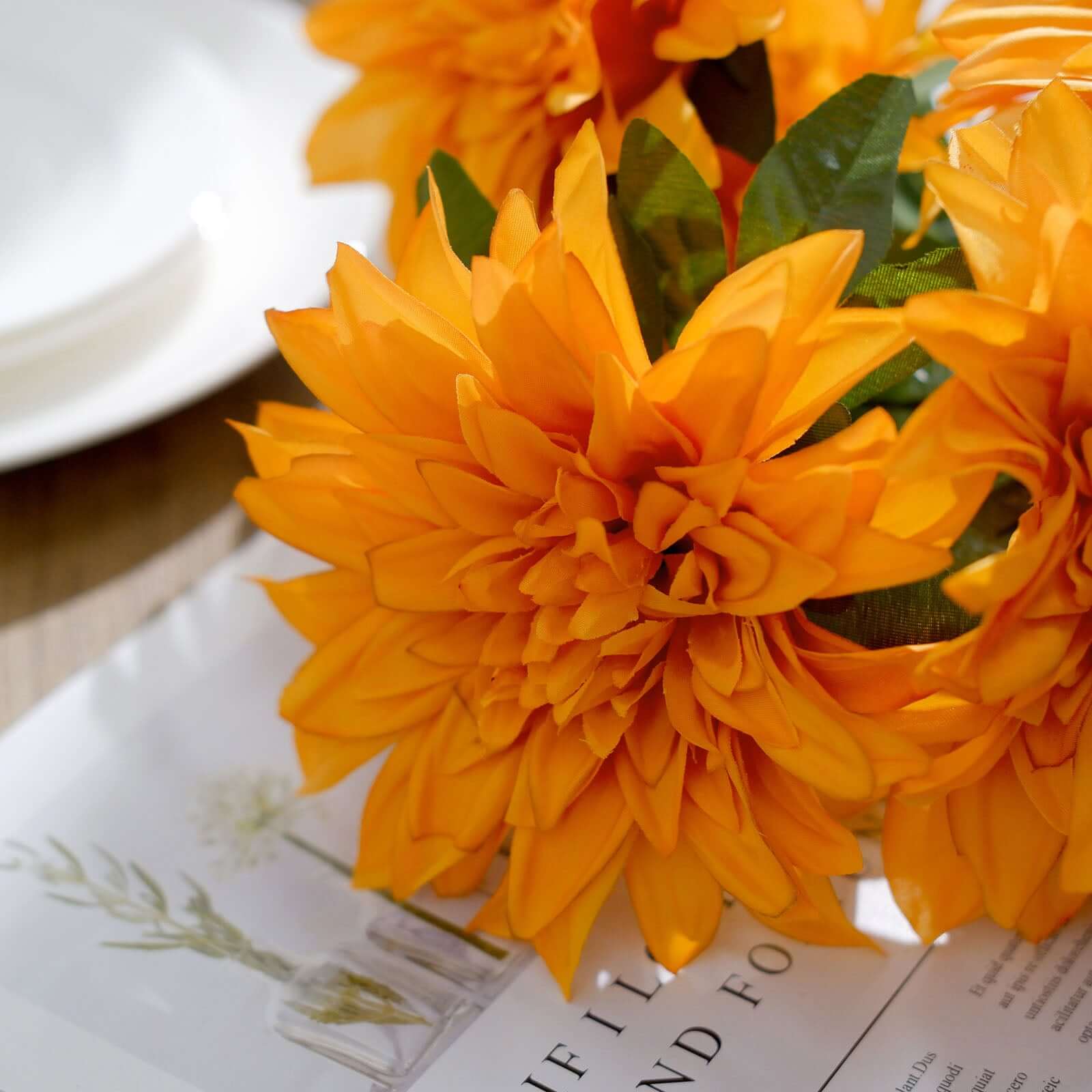 2 Bouquets 20" Orange Artificial Silk Dahlia Flower Spray Bushes