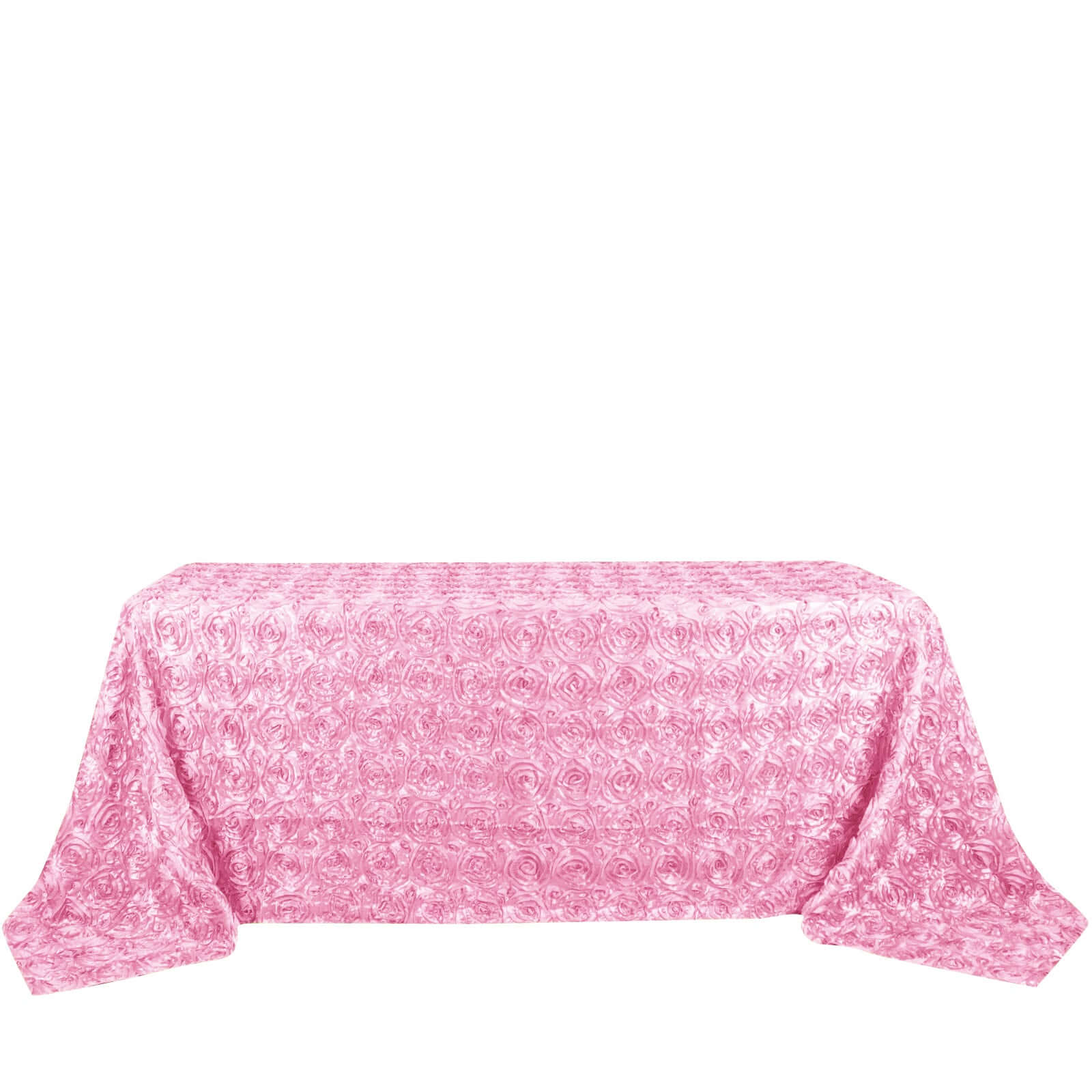 Satin 90"x132" Rectangle Tablecloth Pink - Grandiose 3D Rosette Seamless Table Cover
