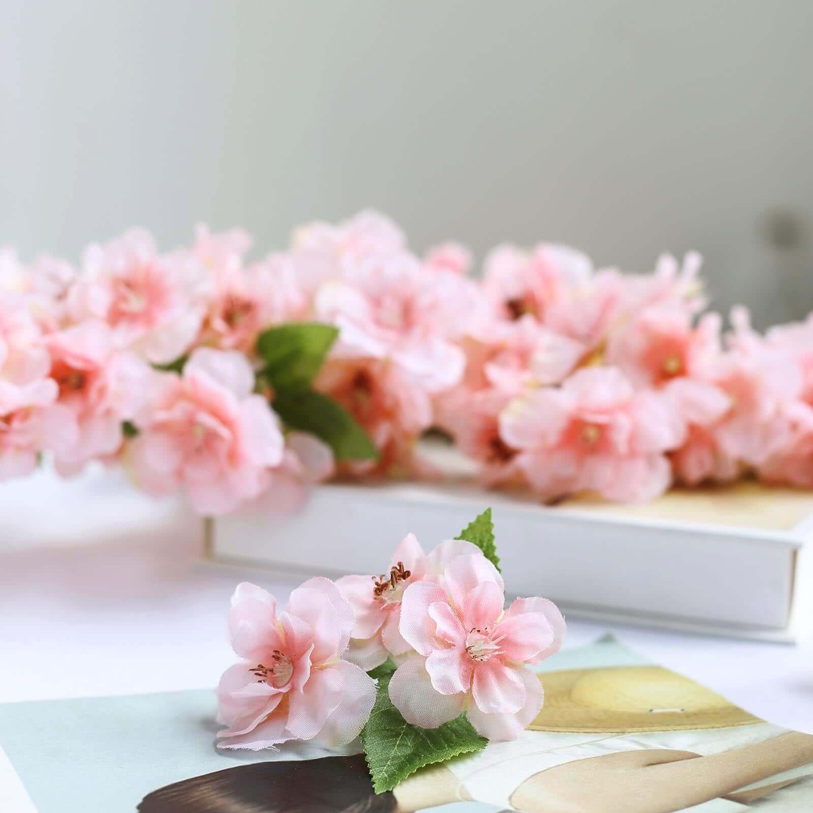 4 Bushes 40" Tall Pink Artificial Silk Cherry Blossom Flowers, Branches
