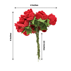 48 Roses 1" Burgundy Real Touch Artificial DIY Foam Rose Flowers With Stem, Craft Rose Buds