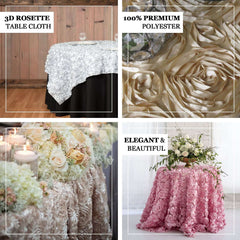 Satin 72"x72" Table Overlay Square Tablecloth Beige - 3D Rosette Table Cover