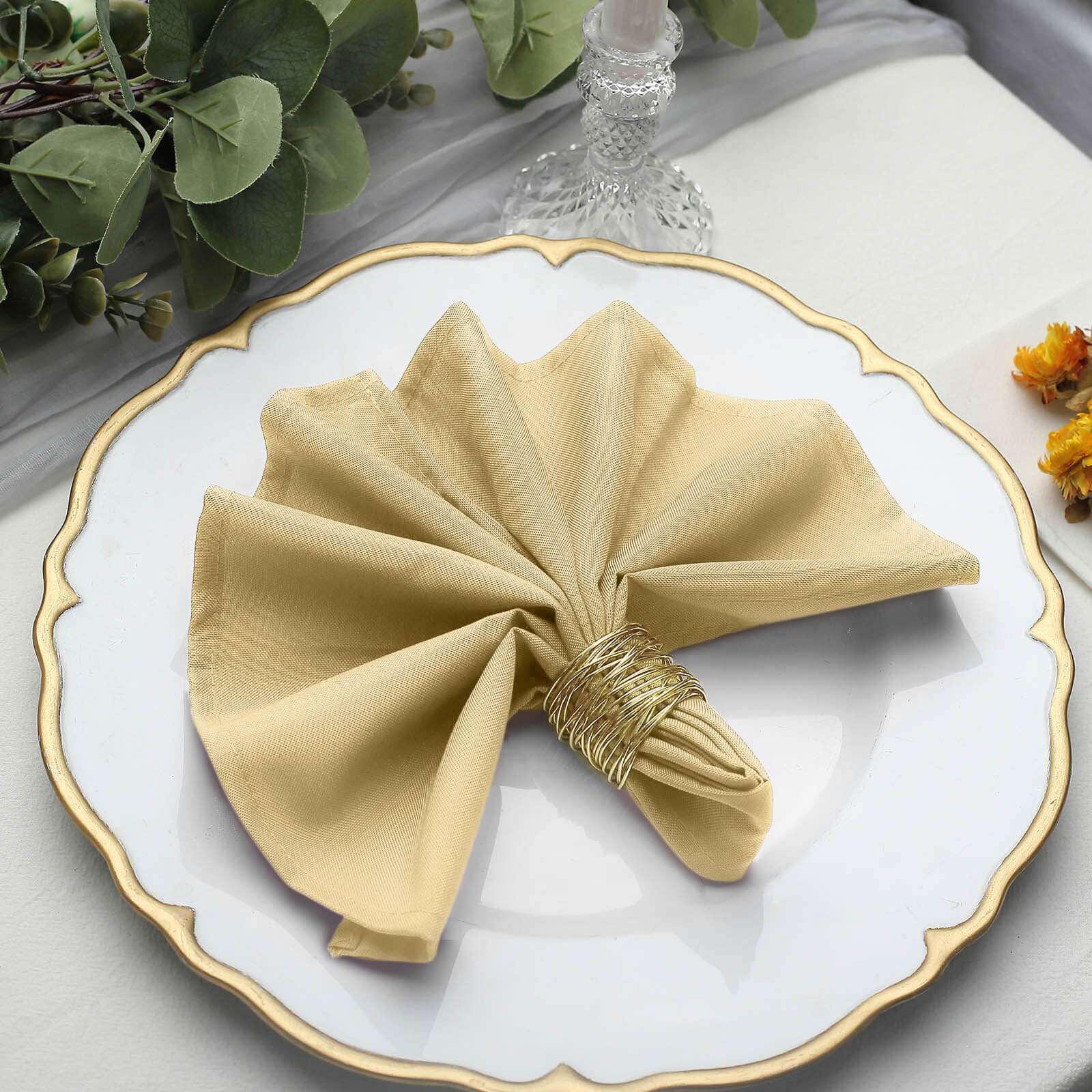 5 Pack Polyester 17"x17" Napkins Champagne - Durable & Wrinkle Resistant Dinner Napkins