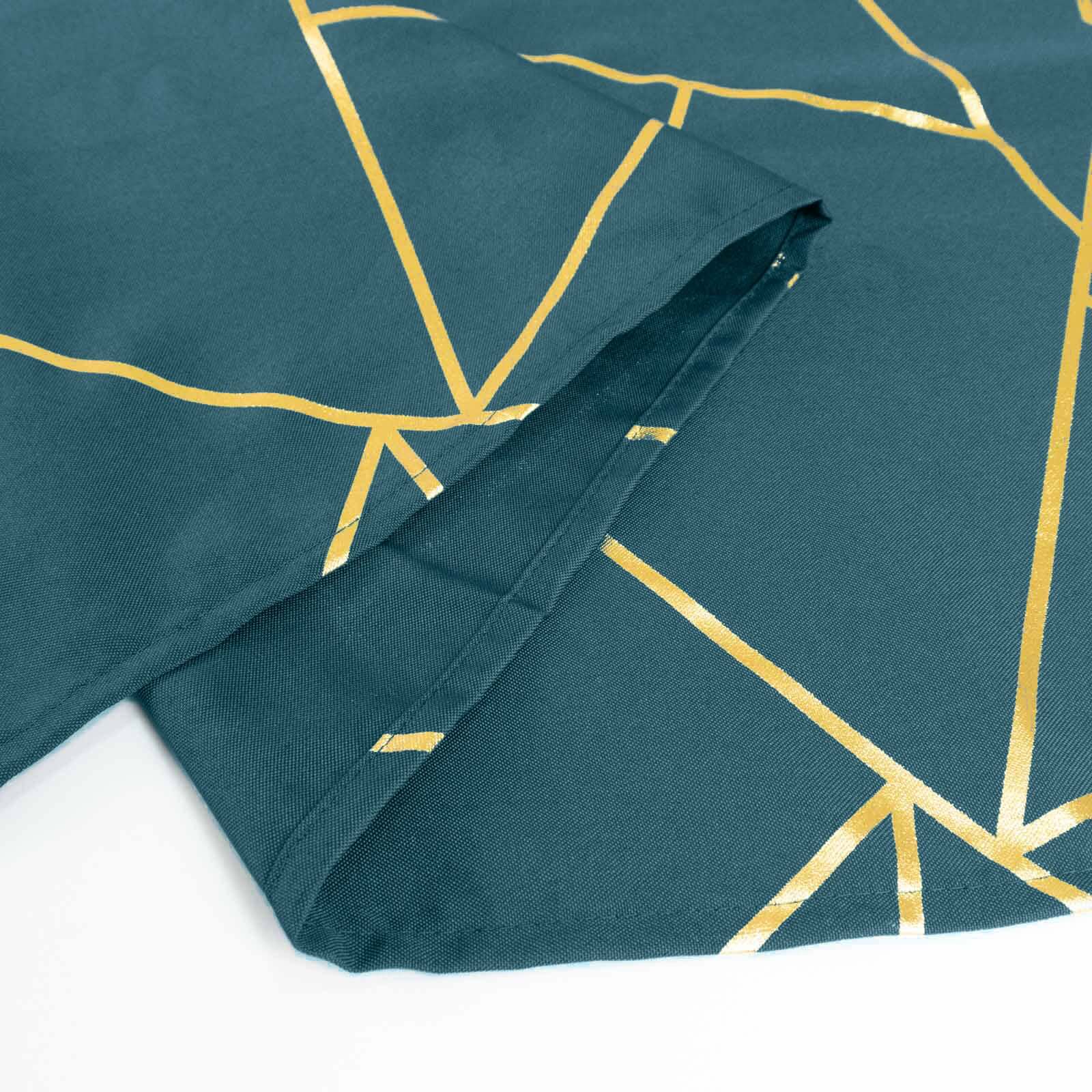 5 Pack Polyester 20"x20" Napkins Peacock Teal with Gold Geometric Foil Pattern - Modern Reusable Dinner Napkins