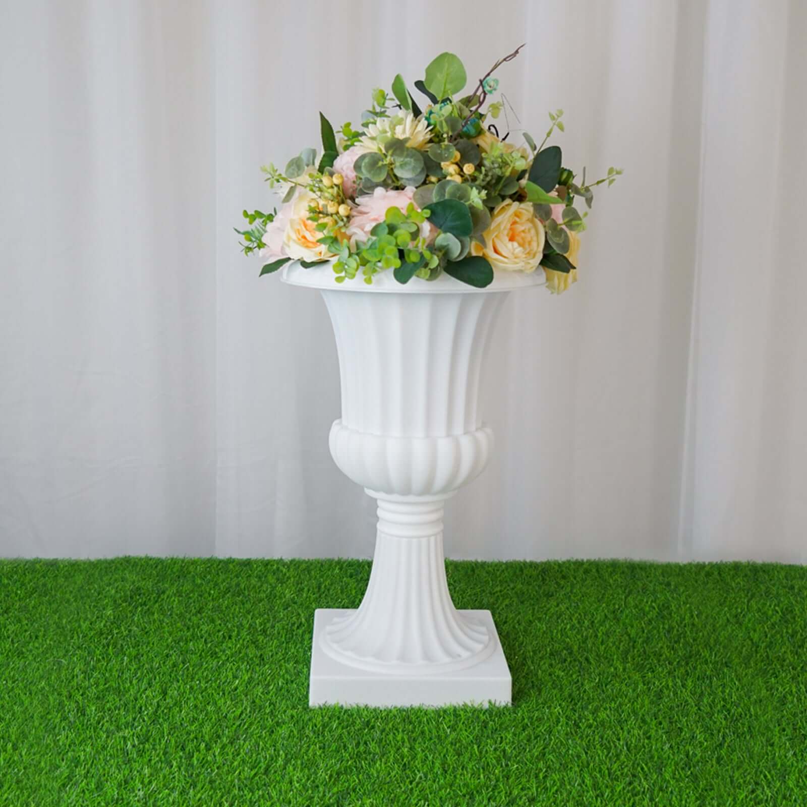 2 Pack 20" White Urn Planter, Floral Pedestal Flower Pot Plant Stand - PVC