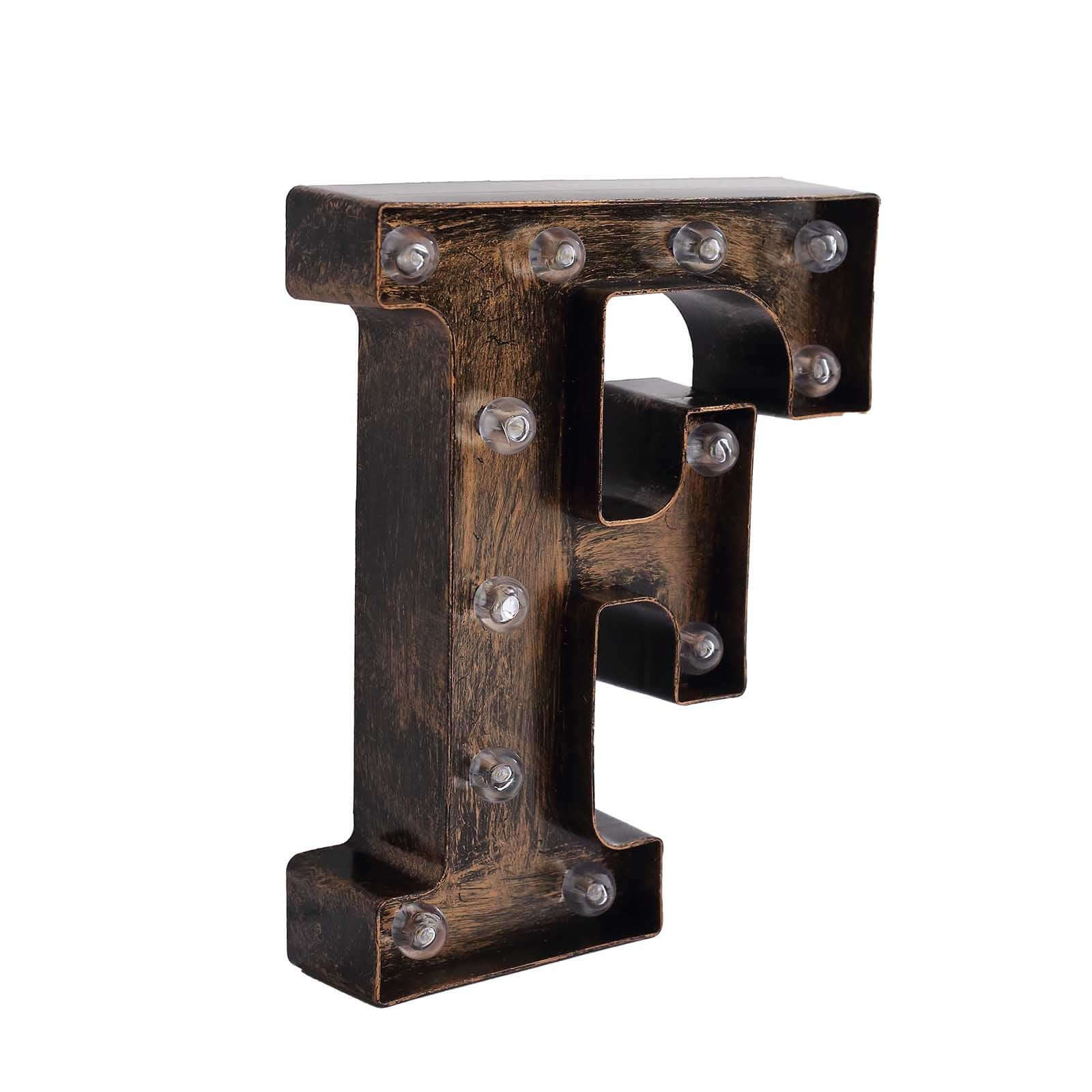 LED Marquee Letter "F" Industrial Style Antique Black - Light-Up Alphabet Sign for Weddings & Displays 9"