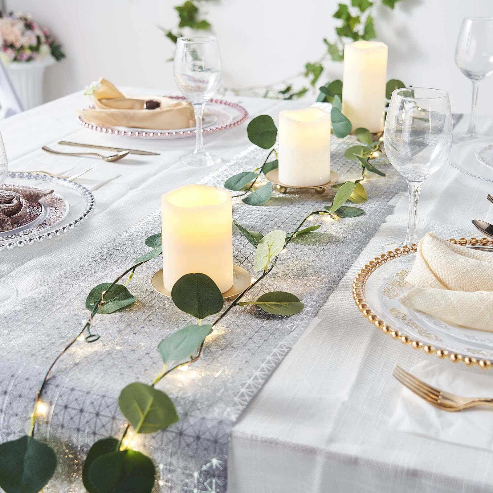 Glitter Paper 9ft Table Runner Roll Silver Disposable Geometric Diamond Pattern Table Decor