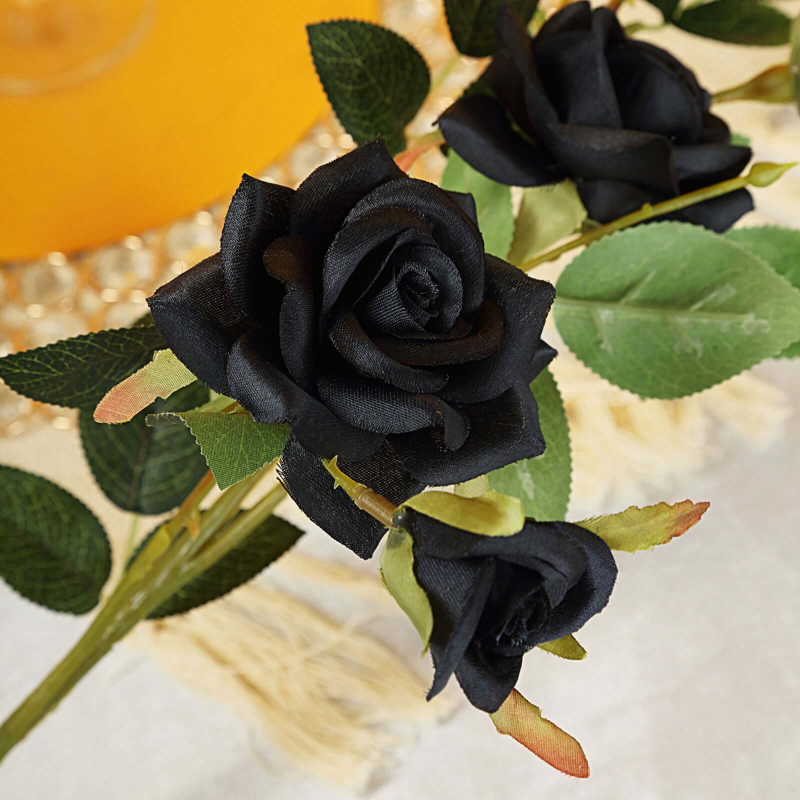 2 Stems 38" Tall Black Artificial Silk Rose Flower Bouquet Bushes