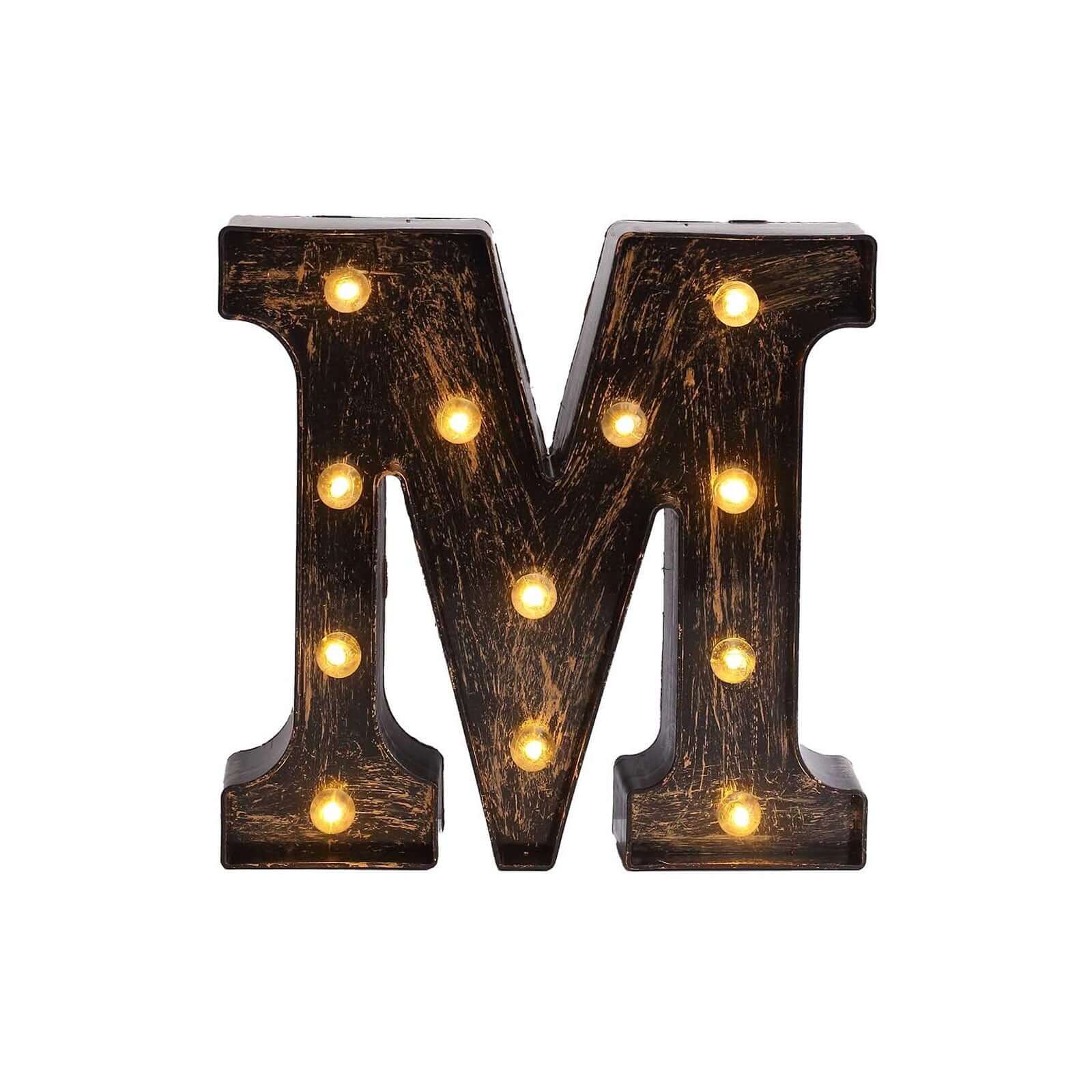 LED Marquee Letter "M" Industrial Style Antique Black - Light-Up Alphabet Sign for Weddings & Displays 9"