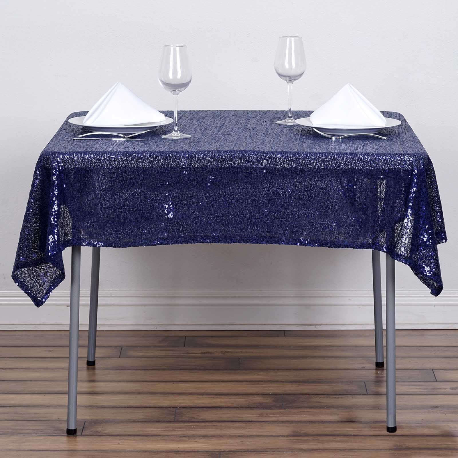 54"x54" Navy Blue Sequin Square Tablecloth