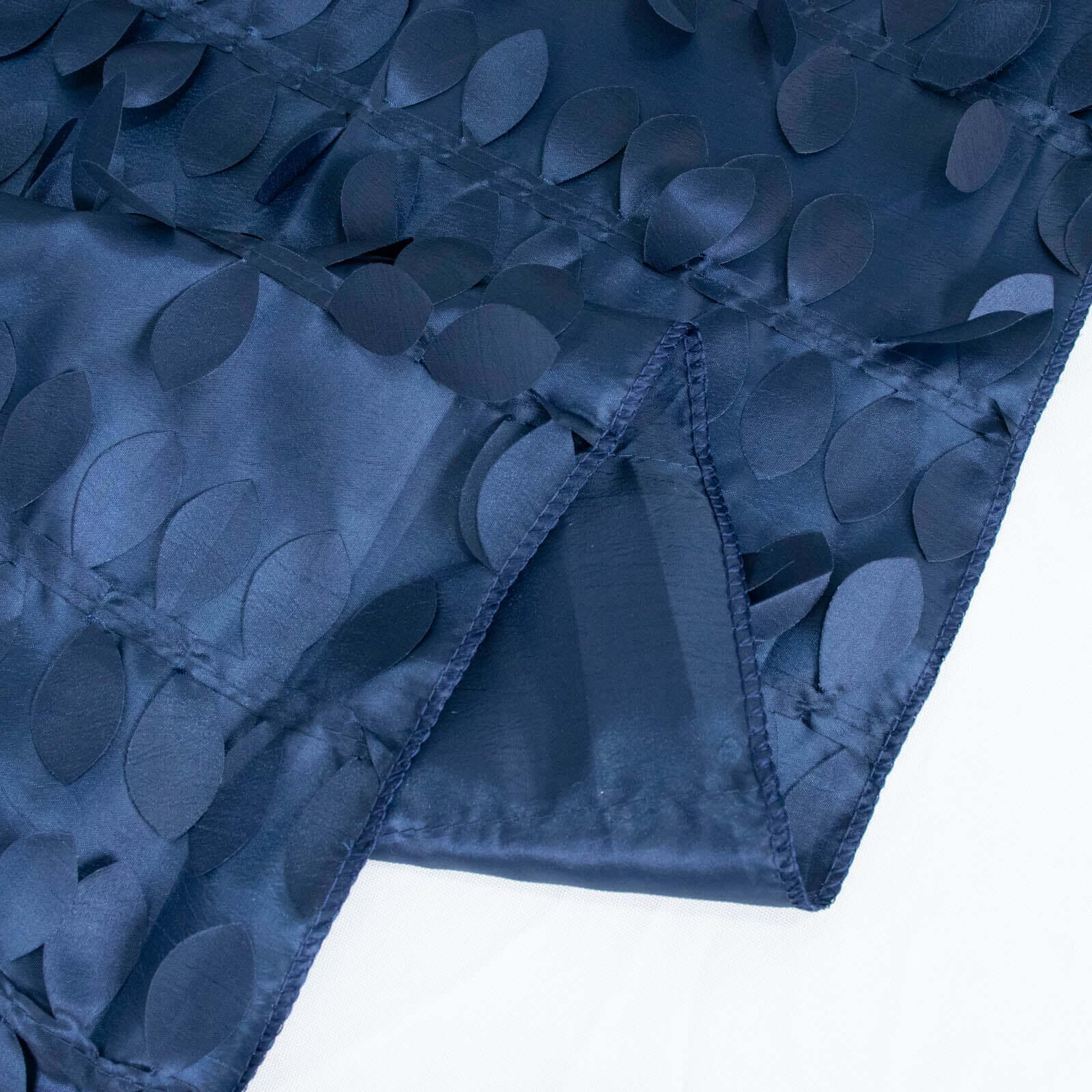 Taffeta 132" Round Tablecloth Navy Blue | 3D Leaf Petal Design Seamless Table Cover