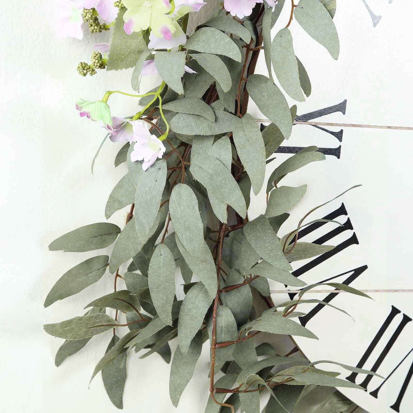 5ft Frosted Real Touch Artificial Willow Leaf Garland, Flexible Vine
