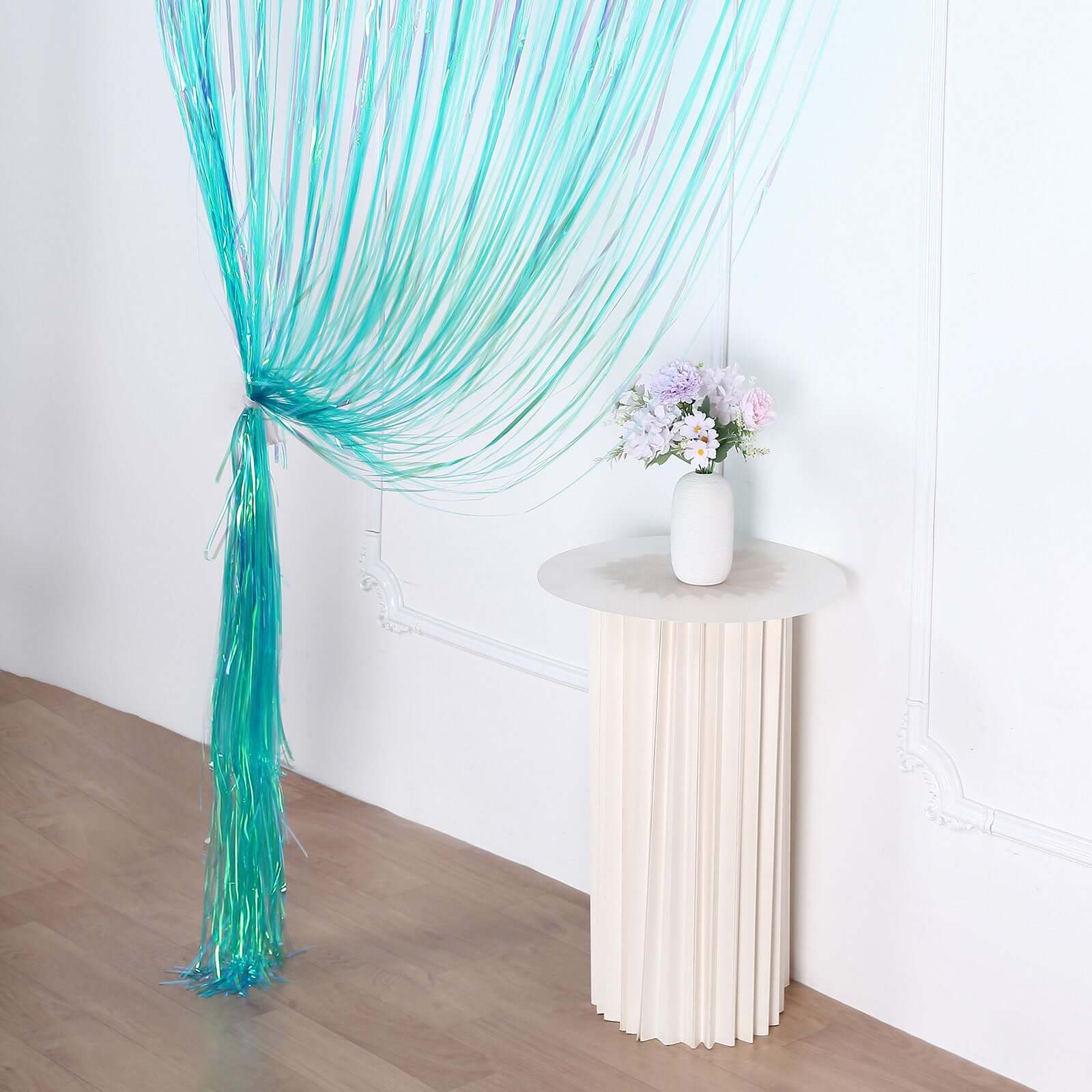 8ft Iridescent Blue Metallic Tinsel Foil Fringe Doorway Curtain Party Backdrop