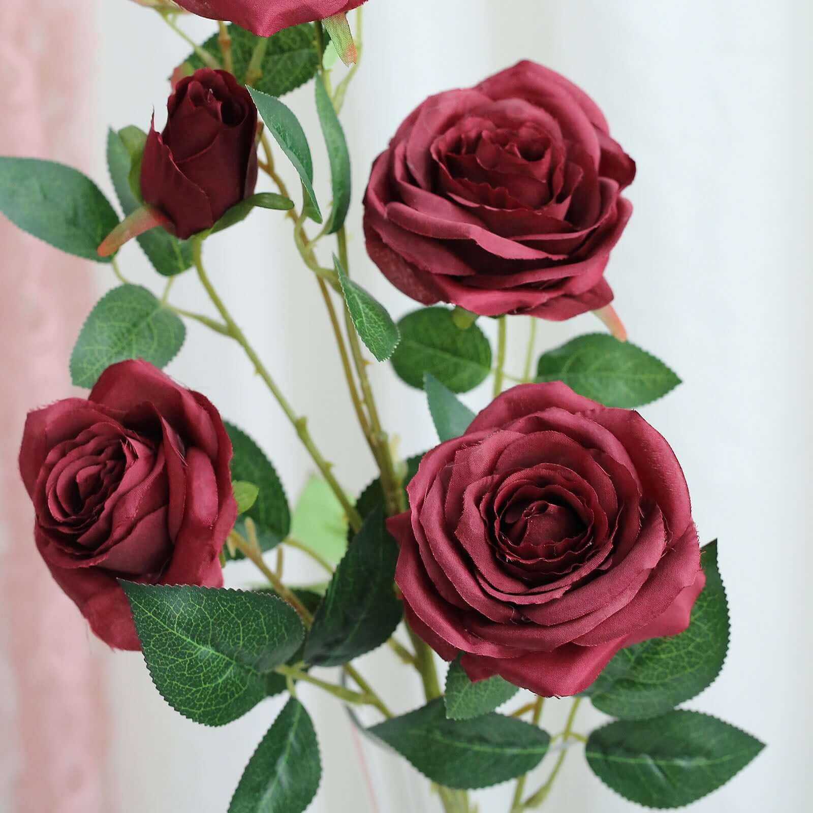 2 Bouquets 33" Tall Burgundy Artificial Silk Rose Flower Bush Stems