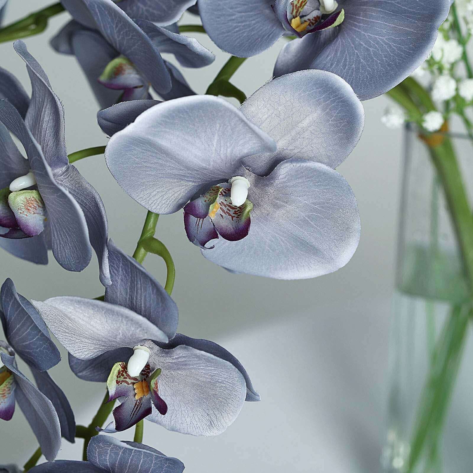 2 Stems 40" Tall Charcoal Gray Artificial Silk Orchid Flower Bouquets