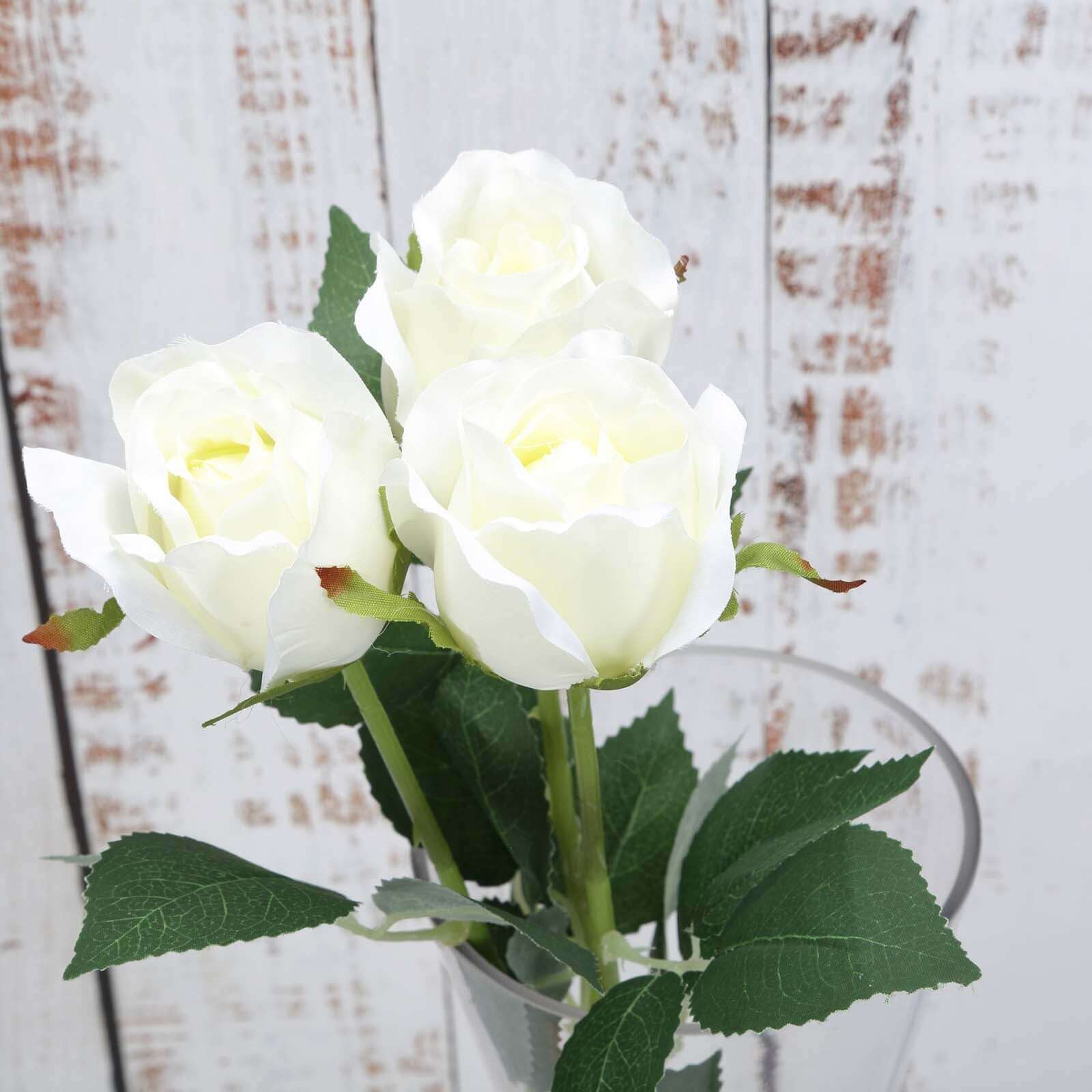 31" 24Pcs Cream Long Stem Artificial Silk Roses Flowers